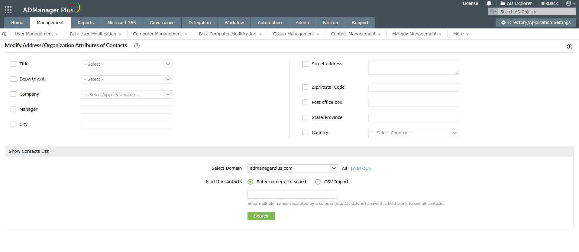 How to do attribute based bulk contact modification in Active Directory using ADManager Plus