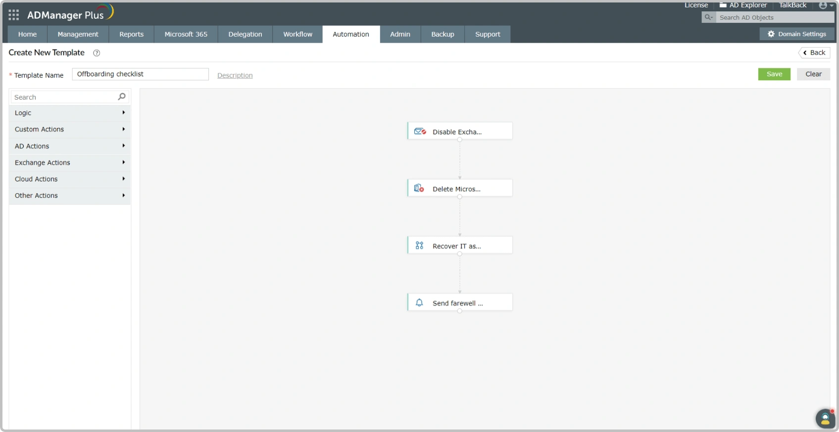 Orchestration template to automate employee offboarding