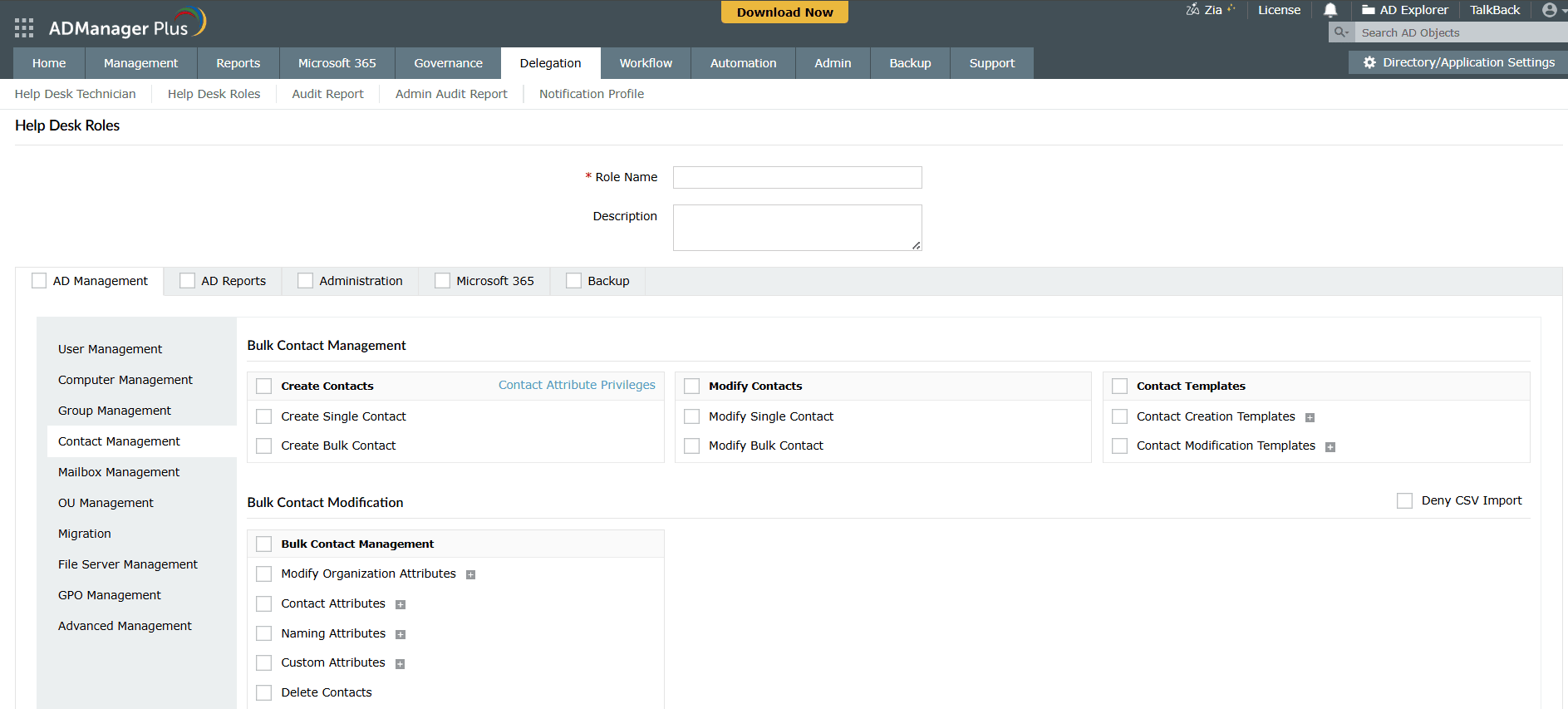 How to assign contact management tasks in Active Directory using ADManager Plus