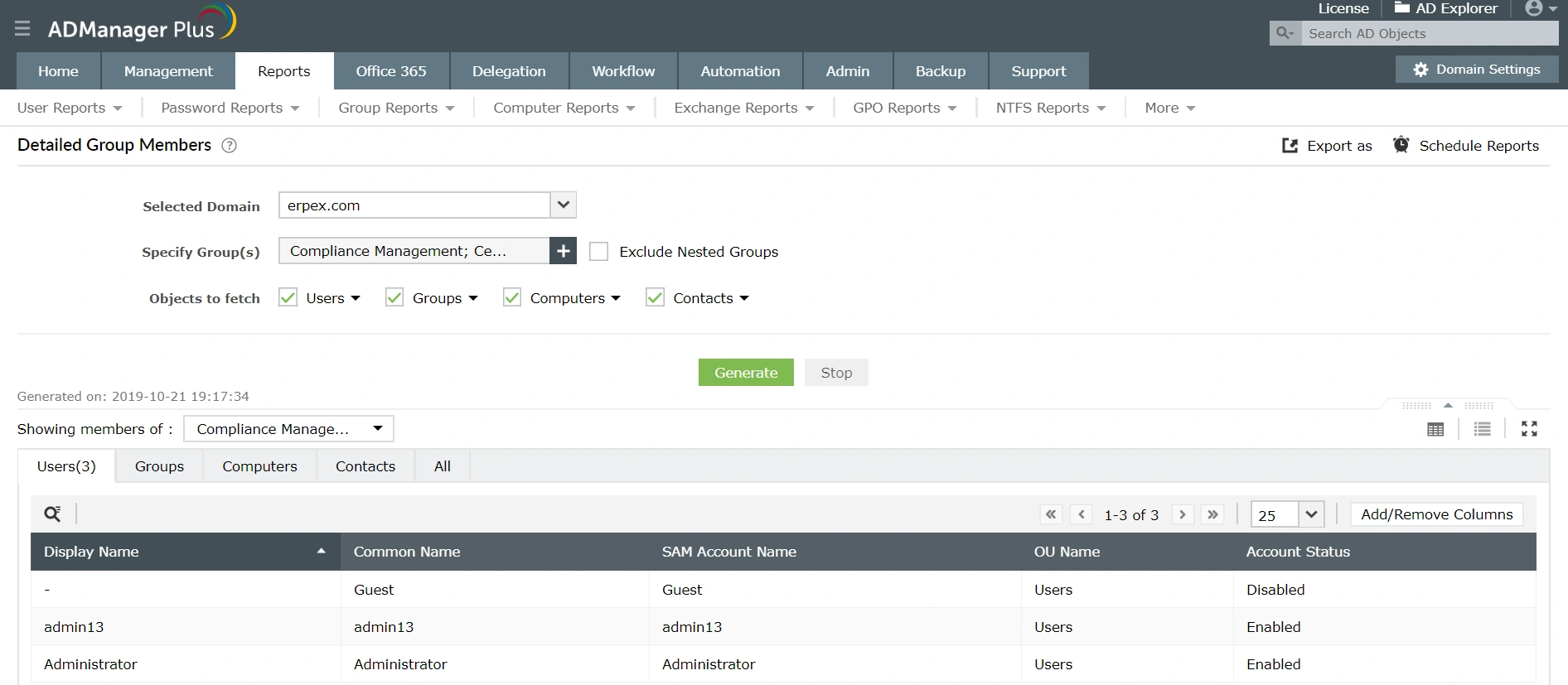 Detailed group members report