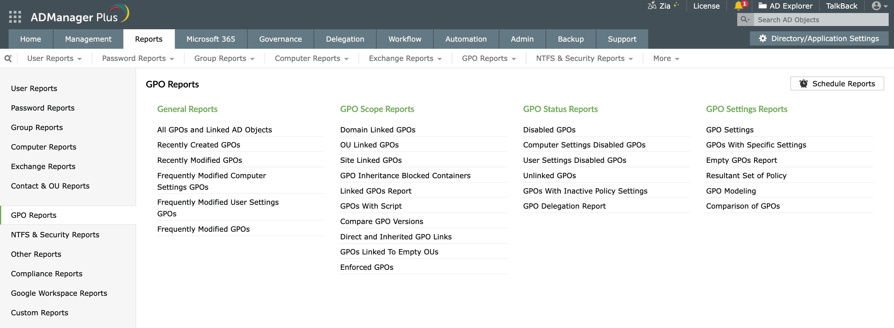 GPO reports in ADManager Plus.