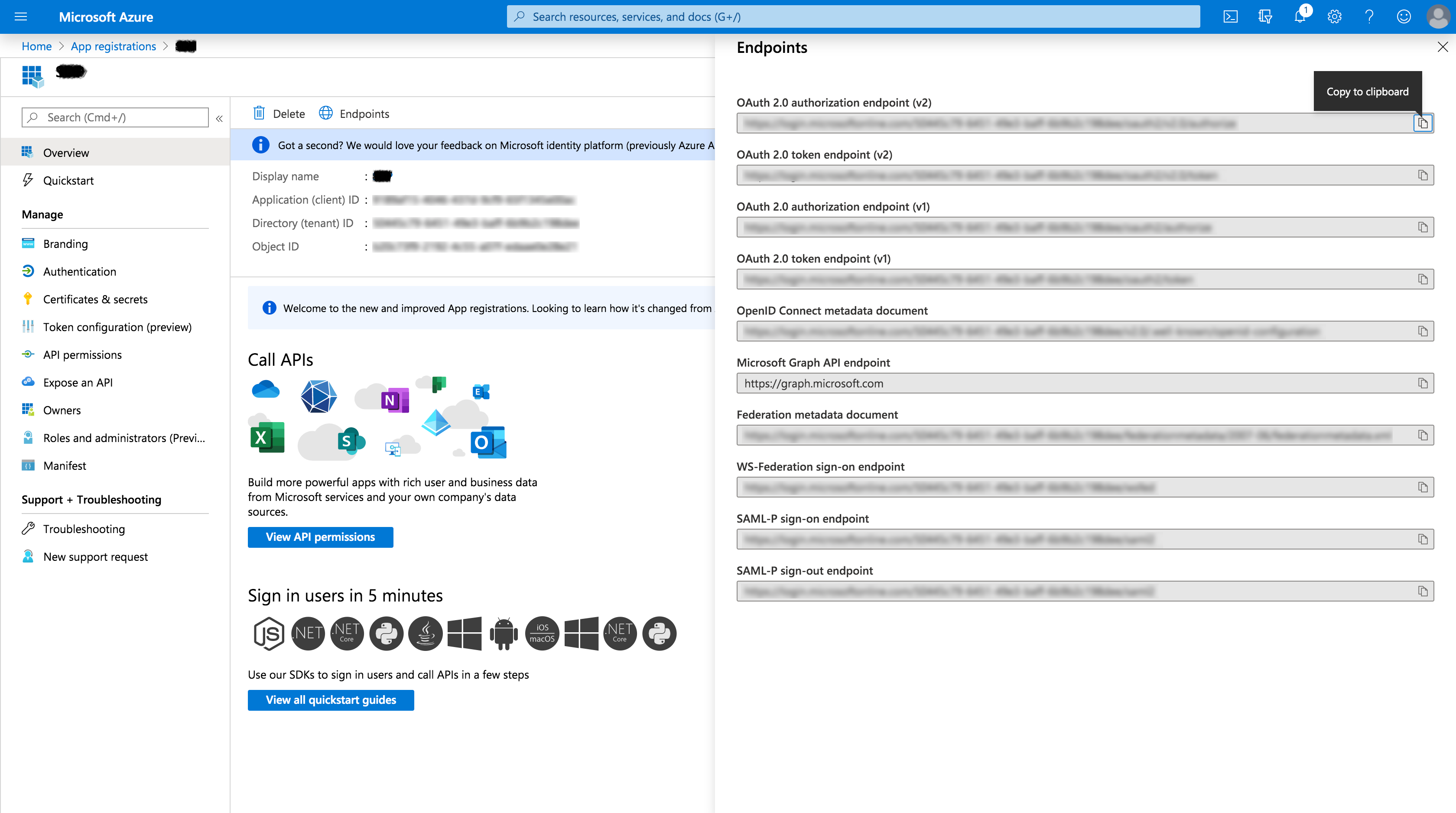 Applications Manager Configuring OAuth for EWS Server: Copying authorization and token endpoints from Azure portal