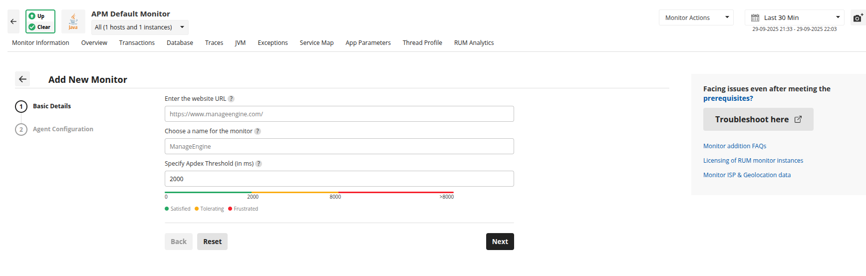 Applications Manager APM Insight Auto RUM Injection Add New monitor