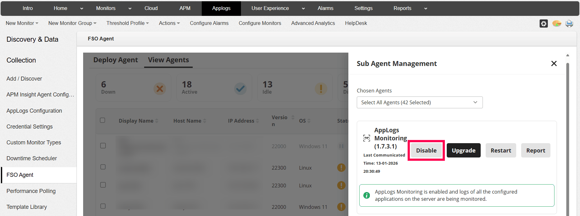 Sub Agent management disable