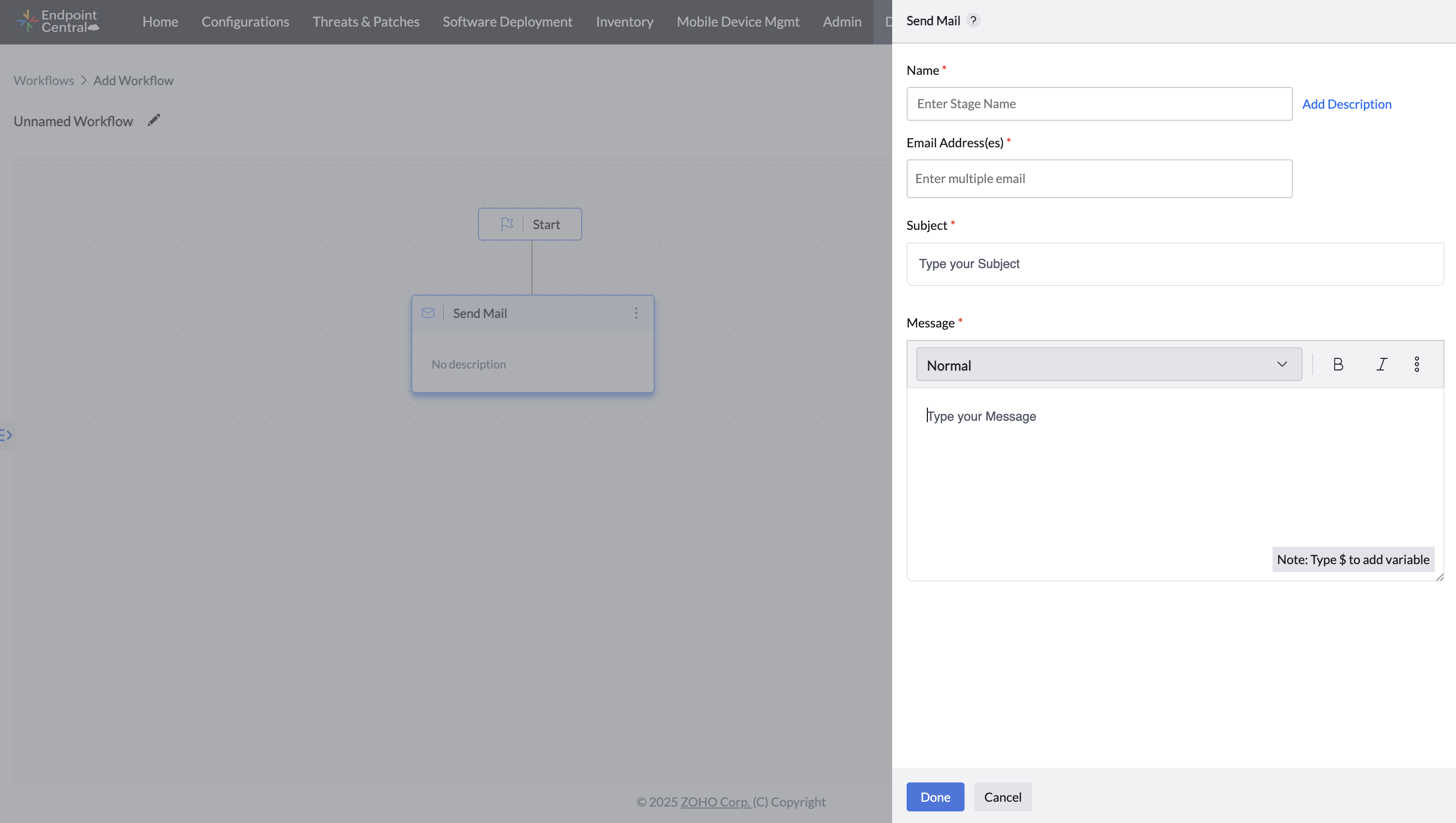 Workflow Mail Stage Configuration View