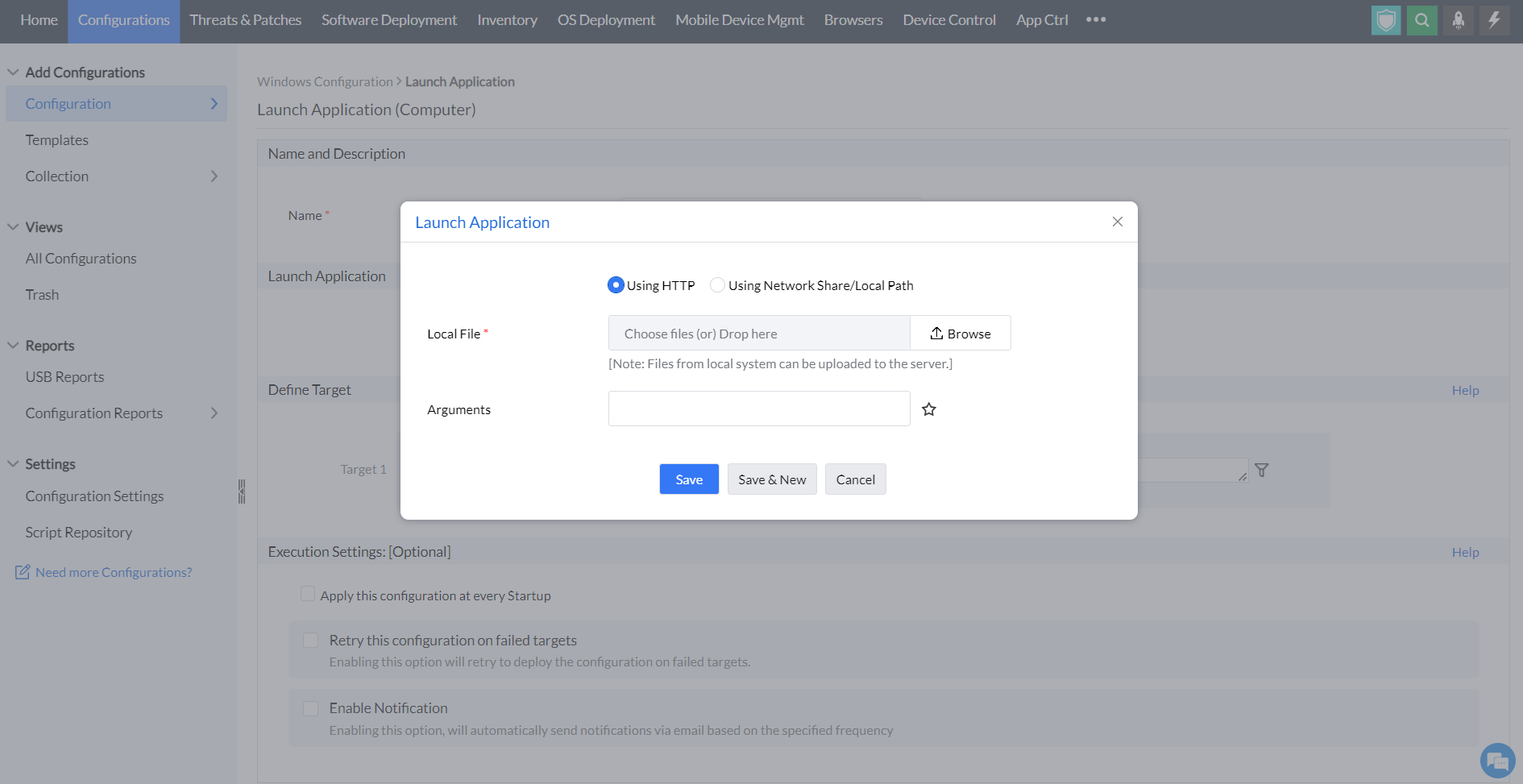 launching an application using http in endpoint central