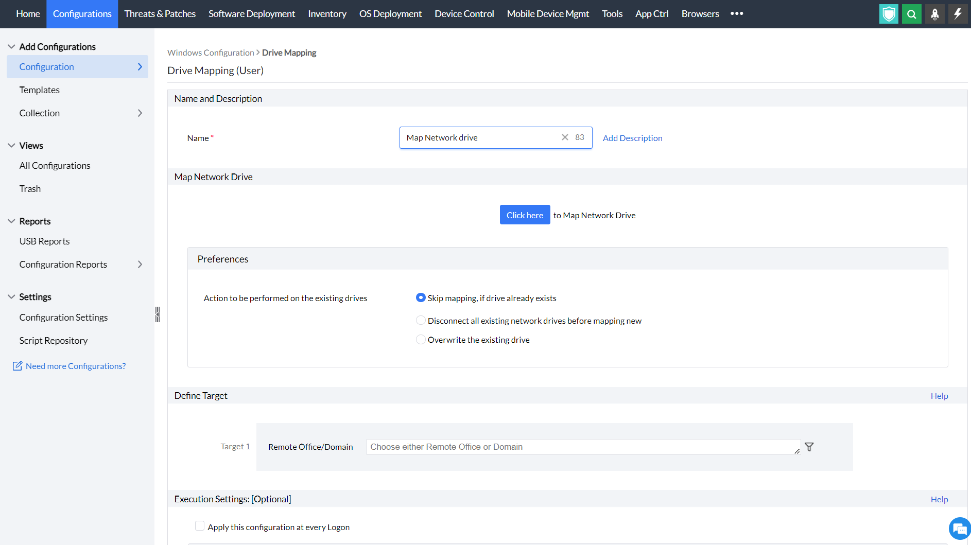 Mapping a network drive in Endpoint Central