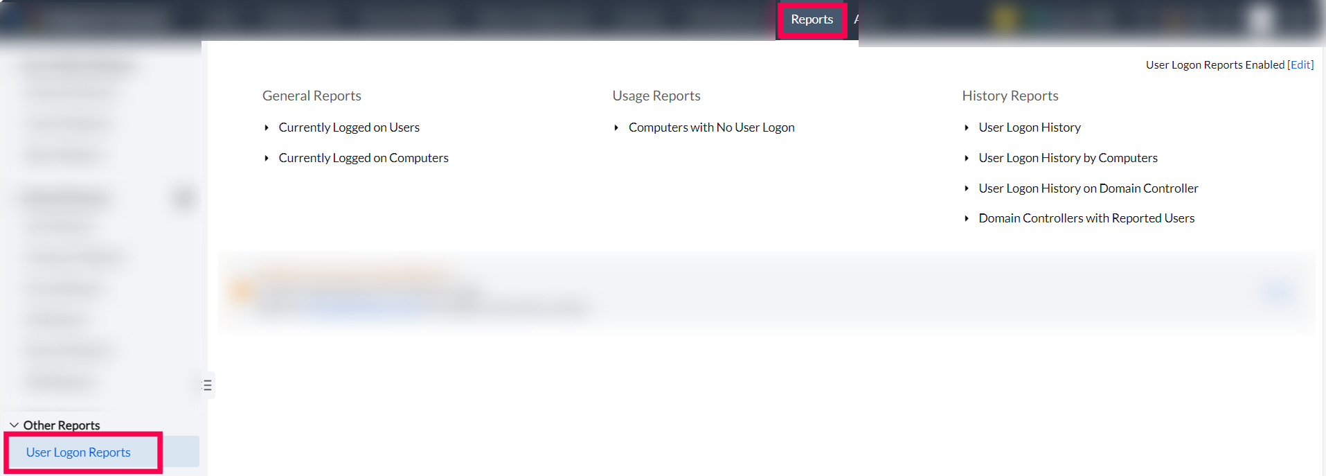 what are different type of user logon reports