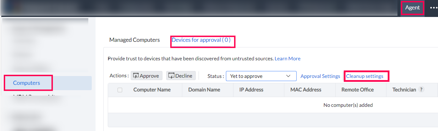 Approval of Computers - Cleanup Settings
