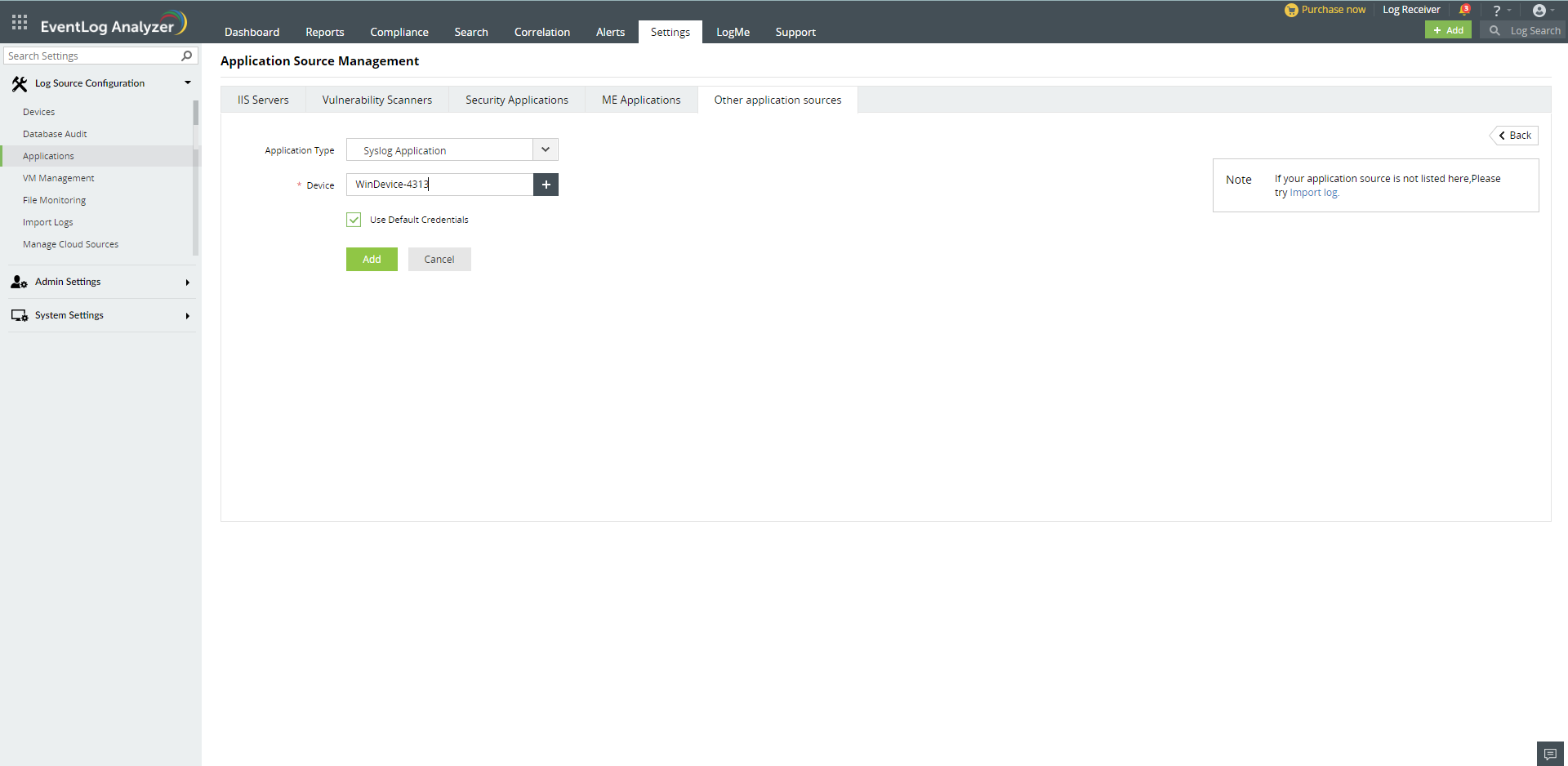 Adding a Syslog Application