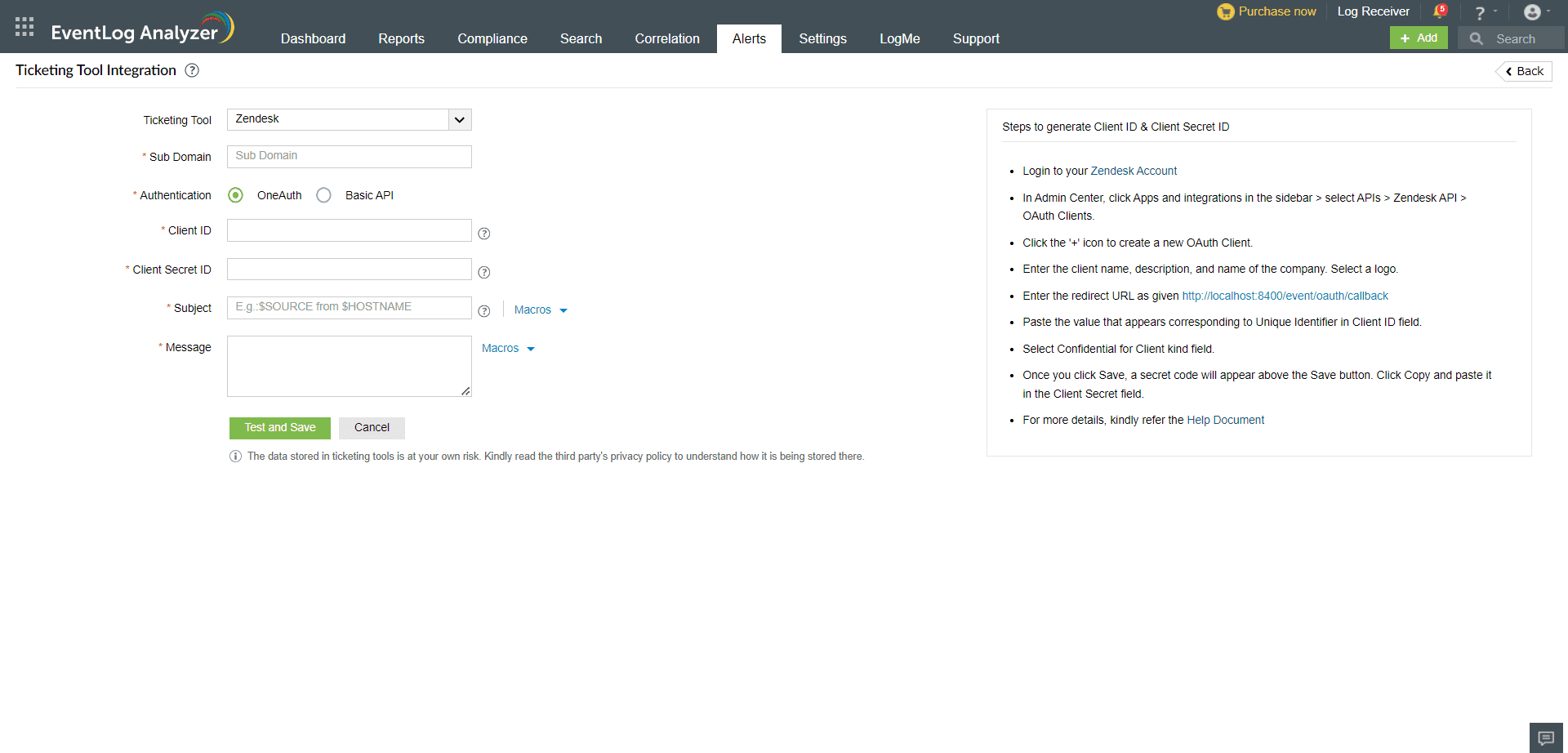 Ticketing Tool Integration