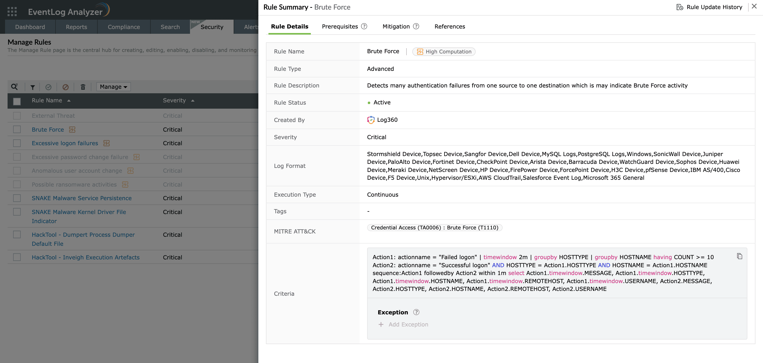 Detecting threats through correlation of event logs