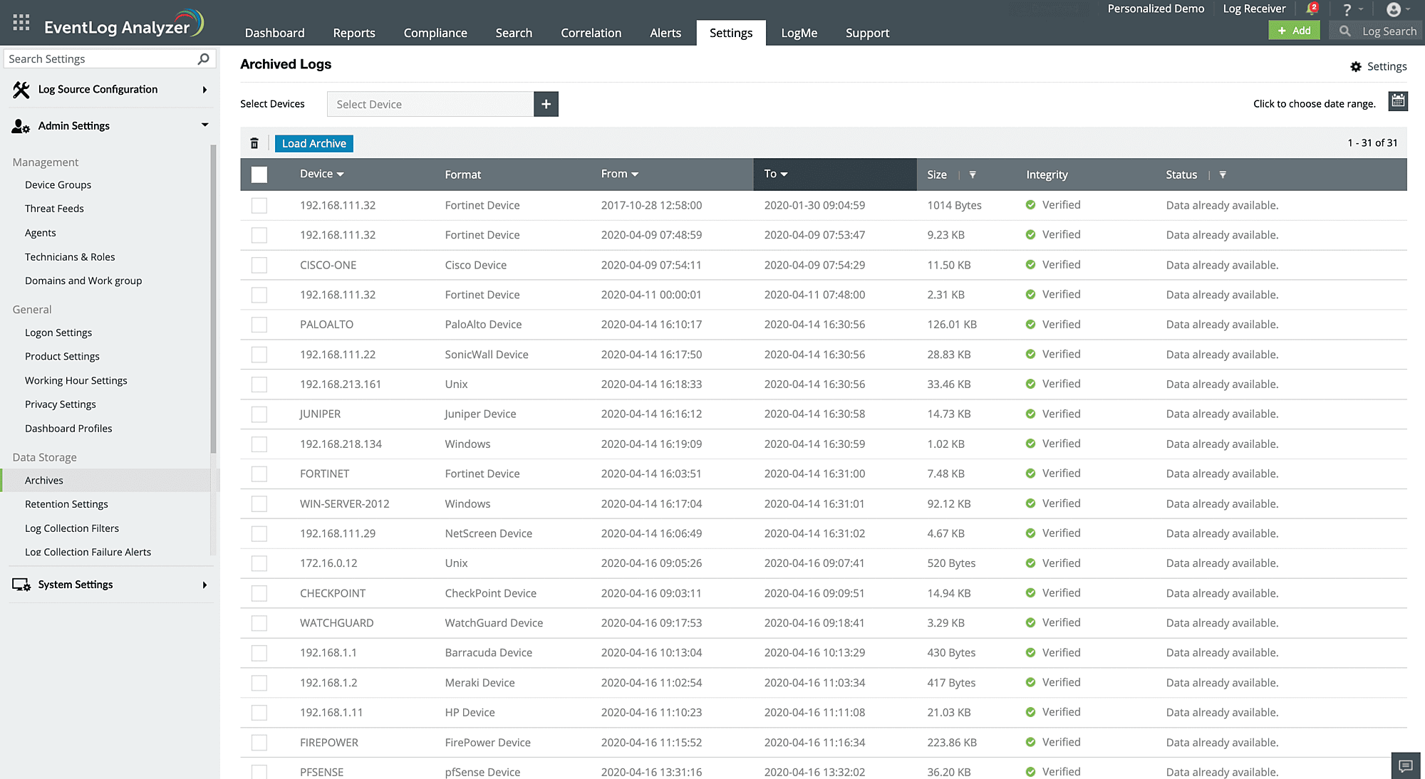 Secure log archival