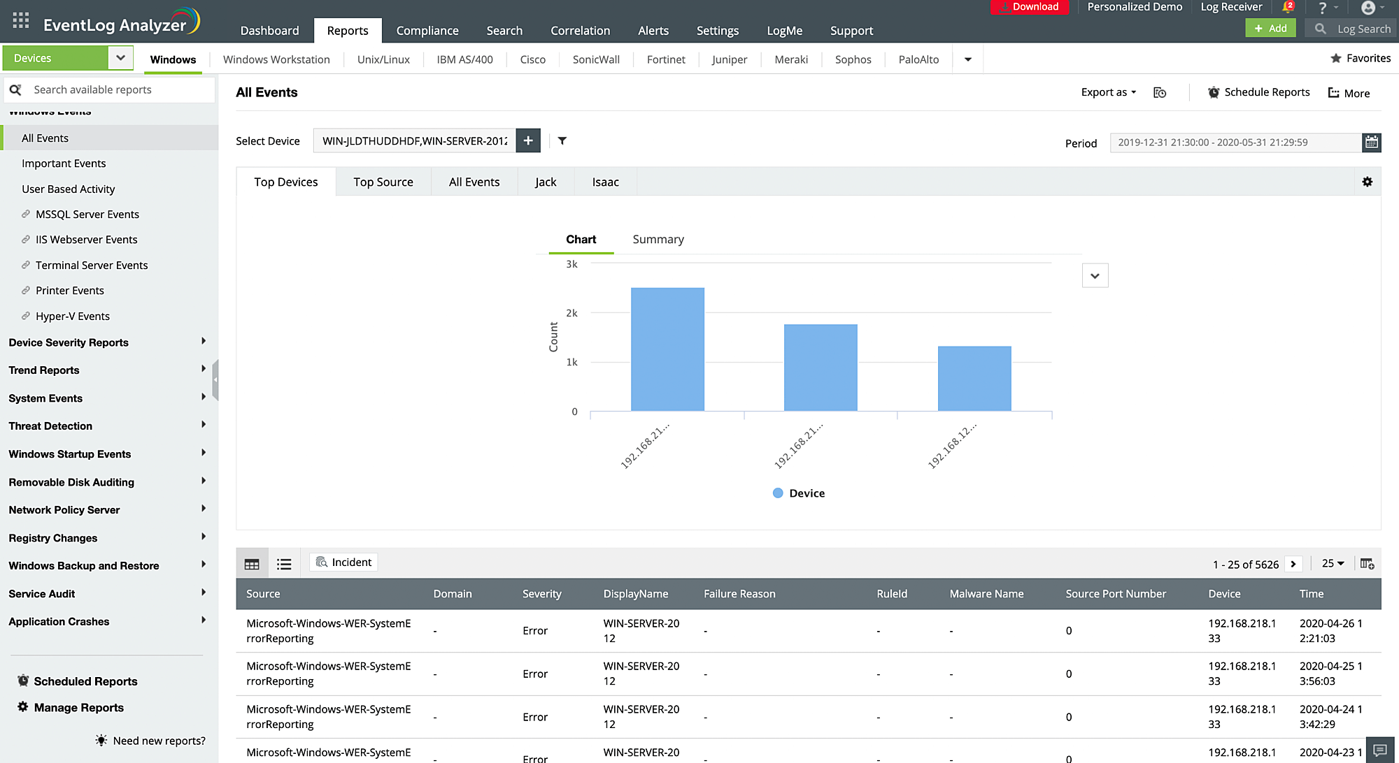 Windows event log monitoring