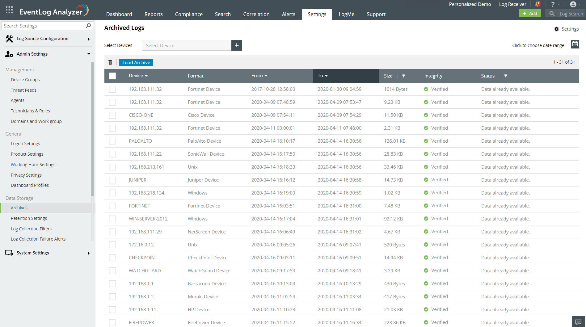 Event log archiving