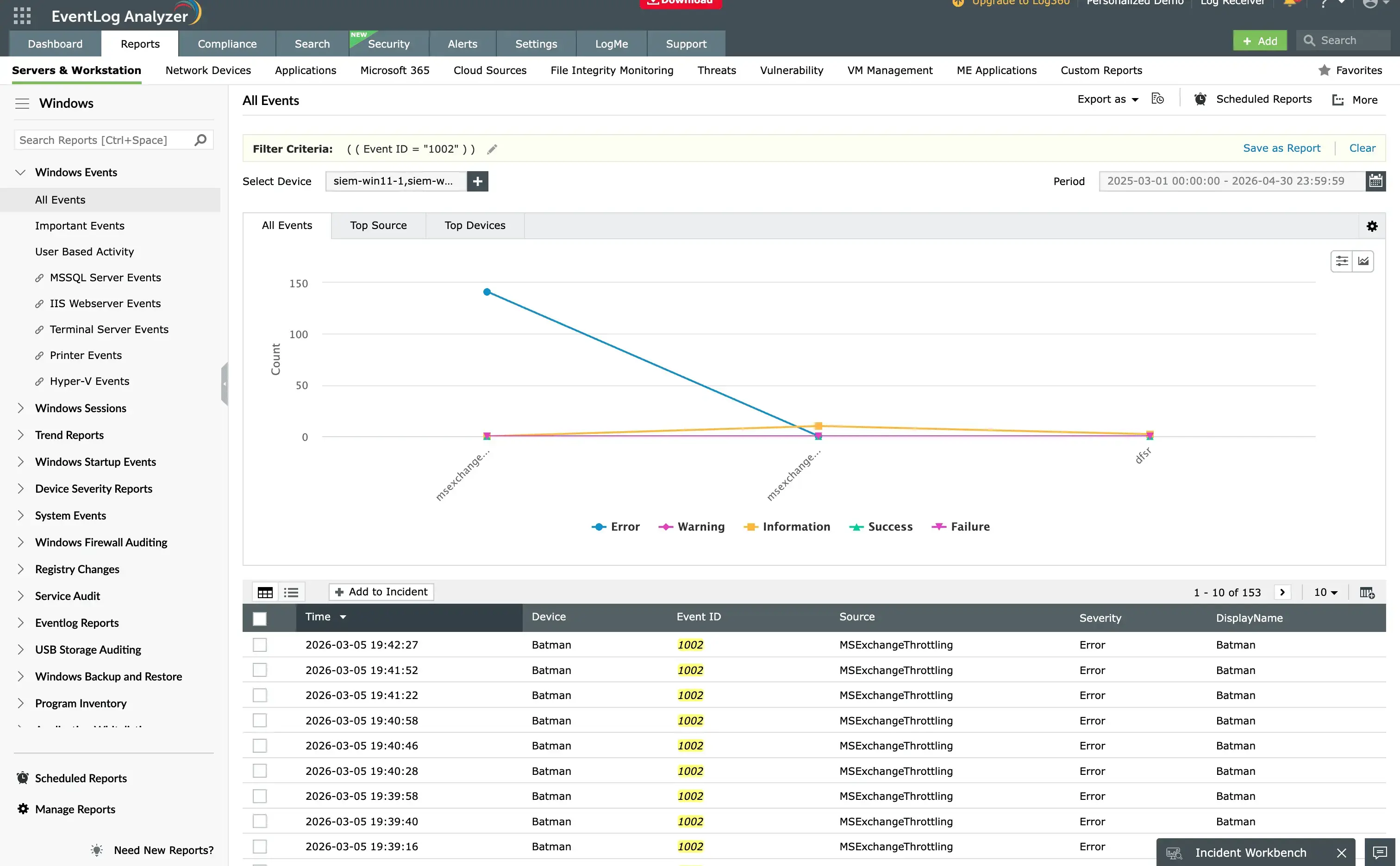 Troubleshooting windows event ID 1002 using EventLog Analyzer