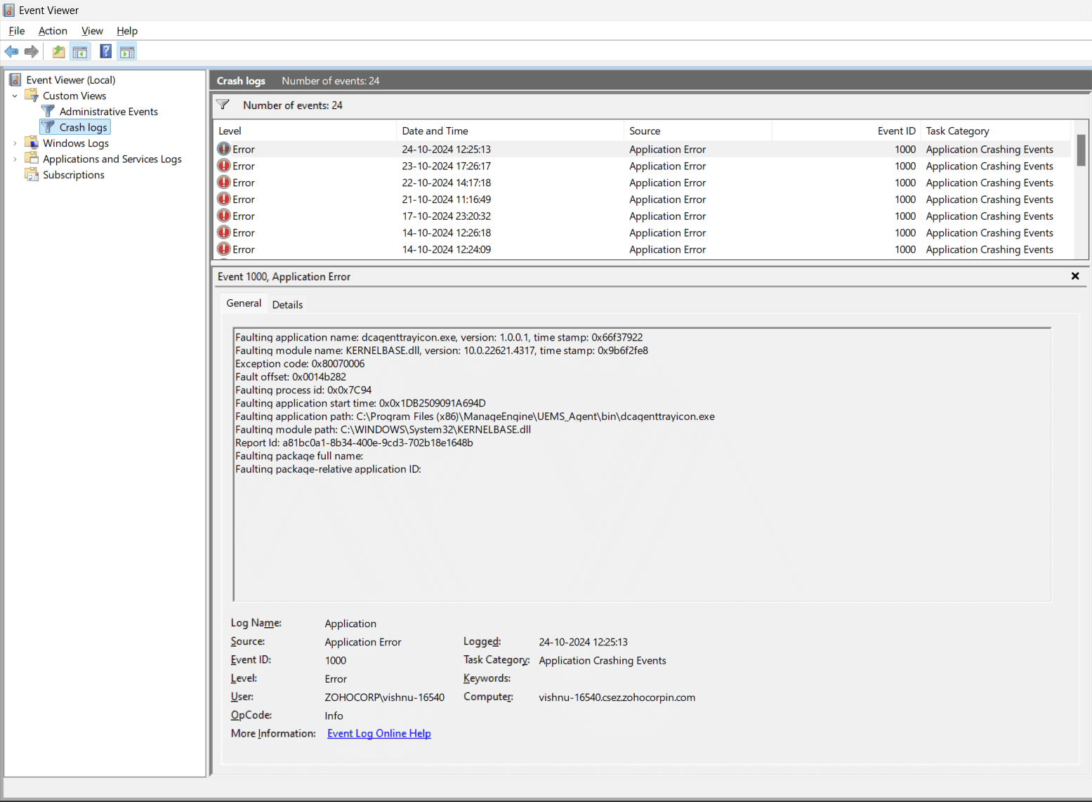 Using the Event Viewer