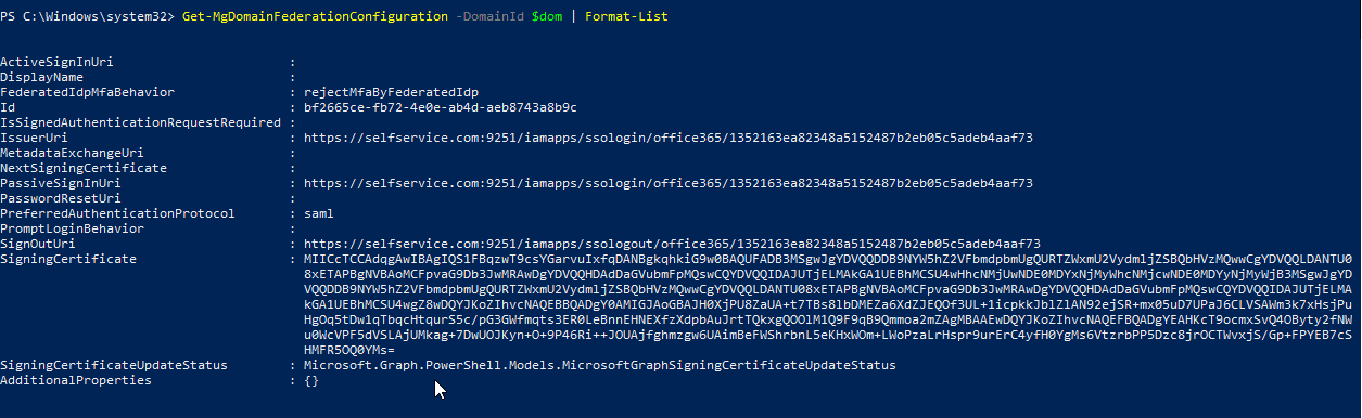Get-MgDomainFederationConfiguration