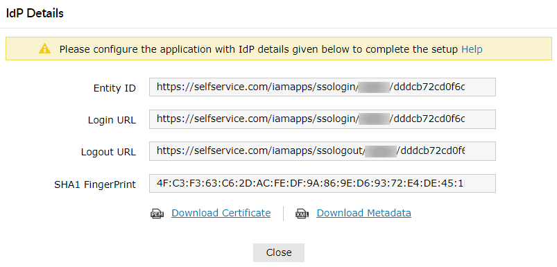 Freshdesk IdP details for SSO in ADSelfService Plus