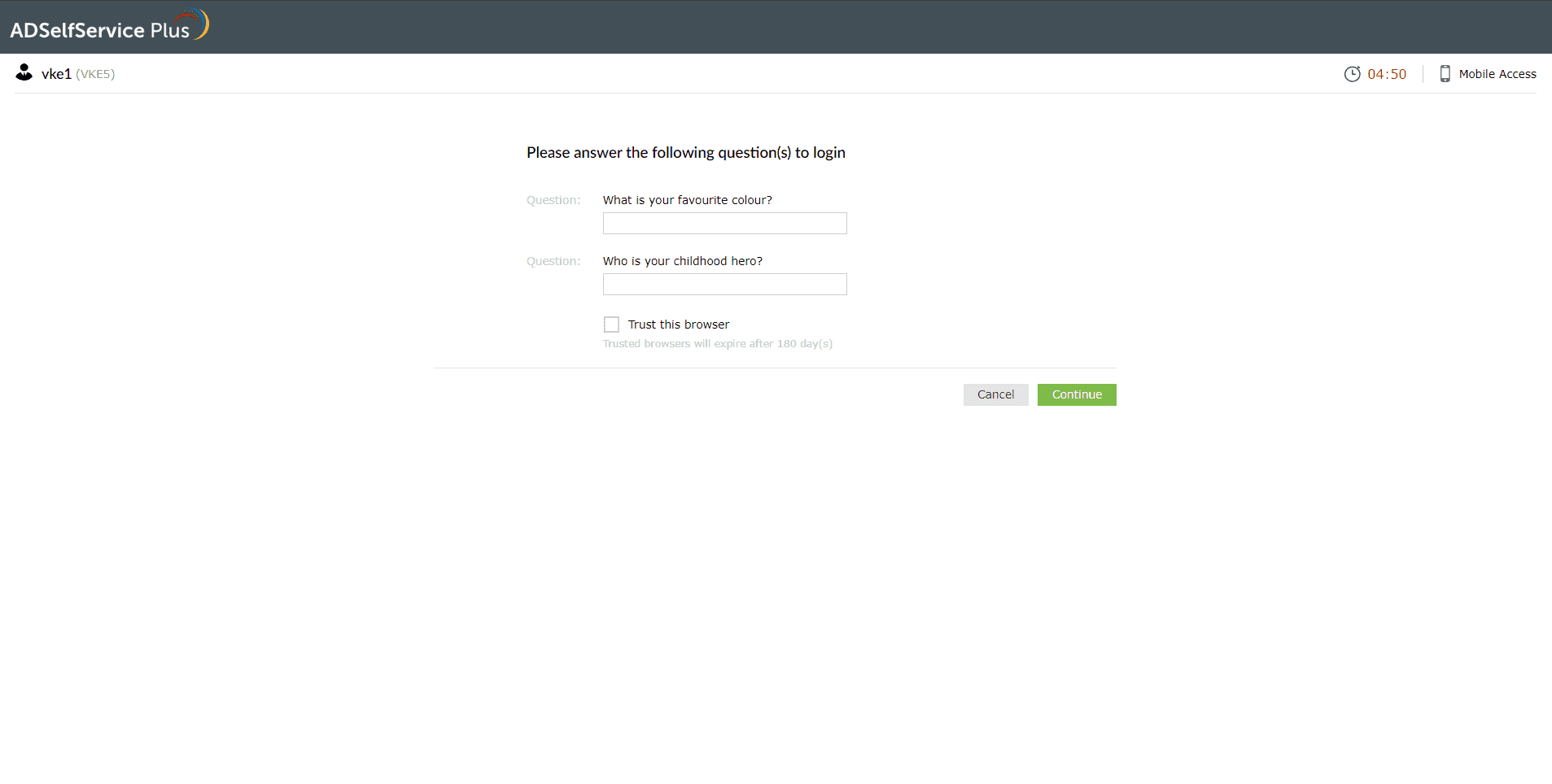 Answering your security questions to verify your identity