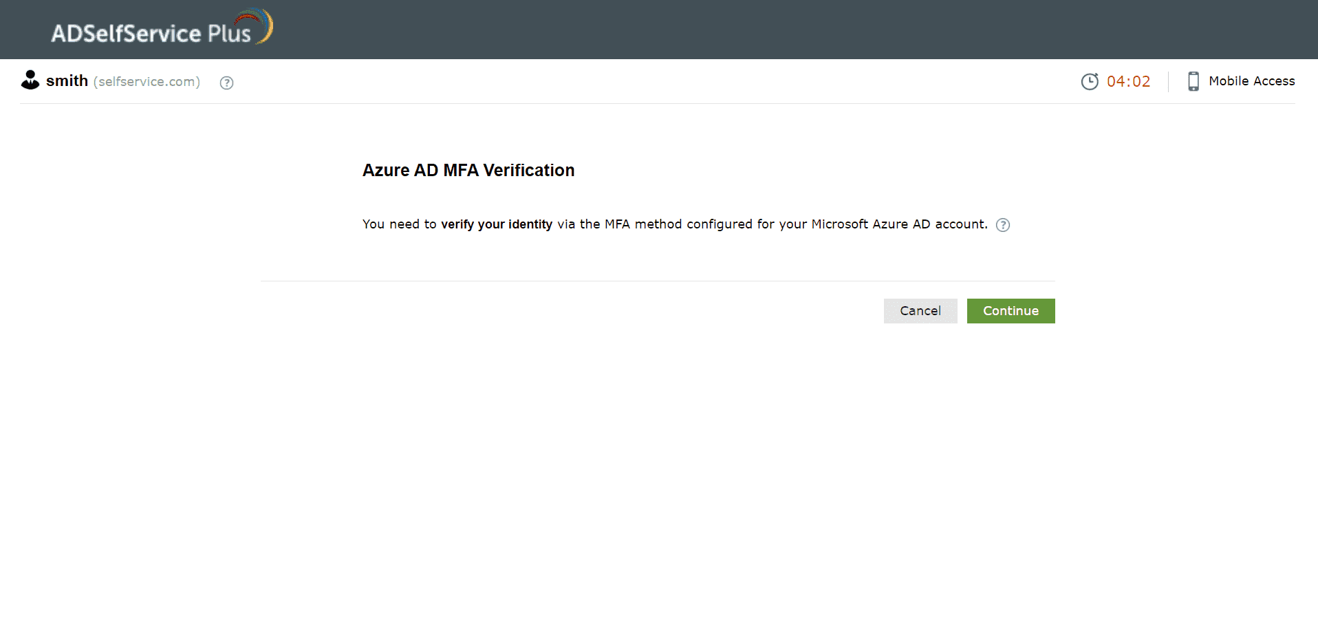 The Microsoft Entra ID MFA verification page