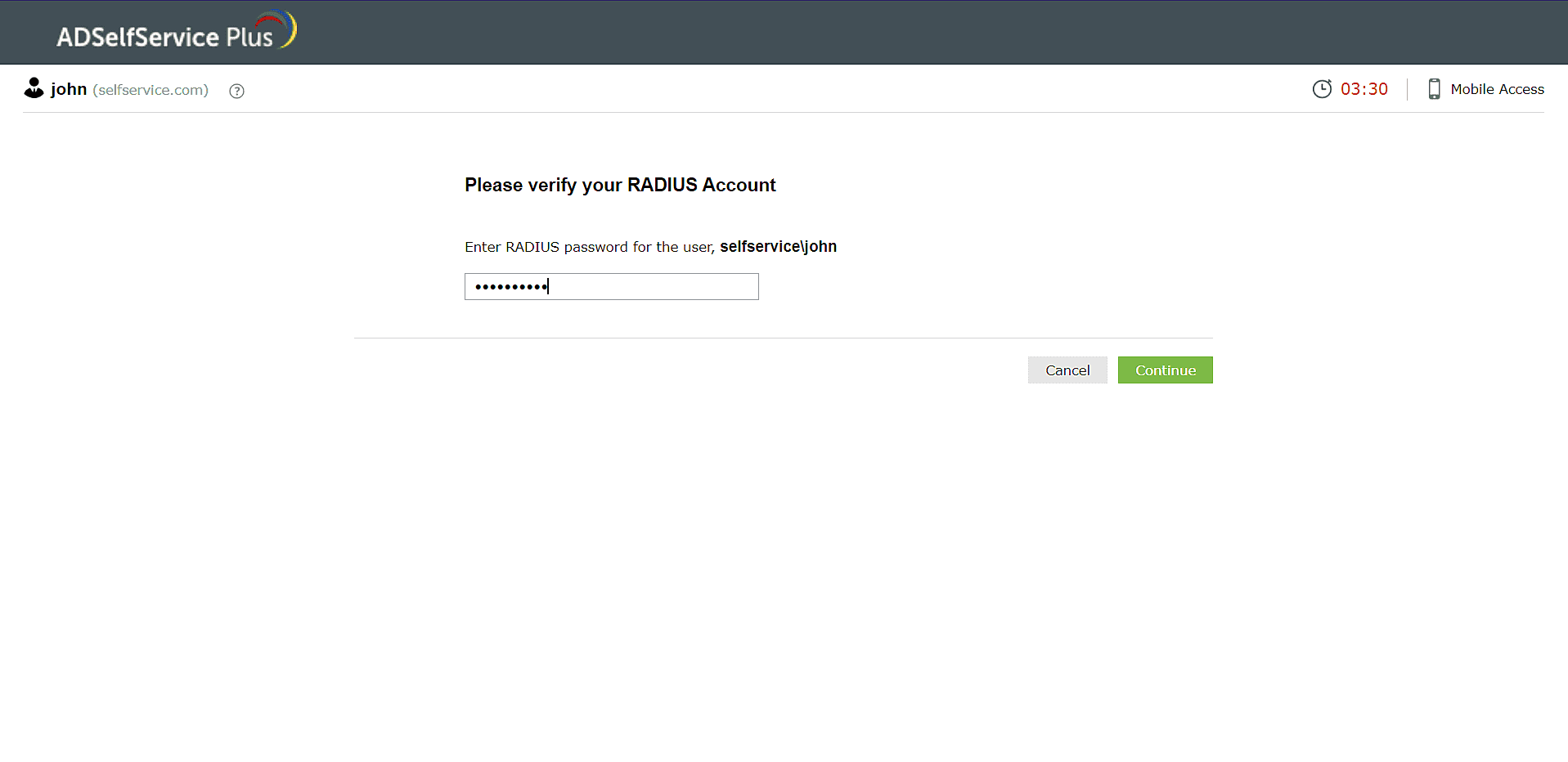 Entering your RADIUS password to verify your identity