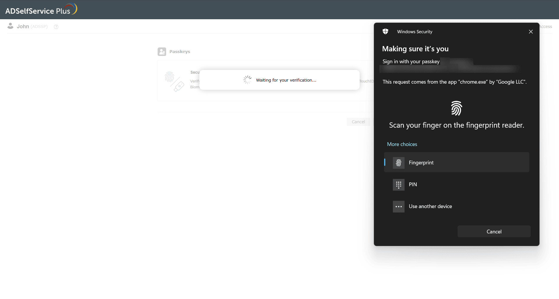 Verifying with a passkey using your device's built-in authenticator