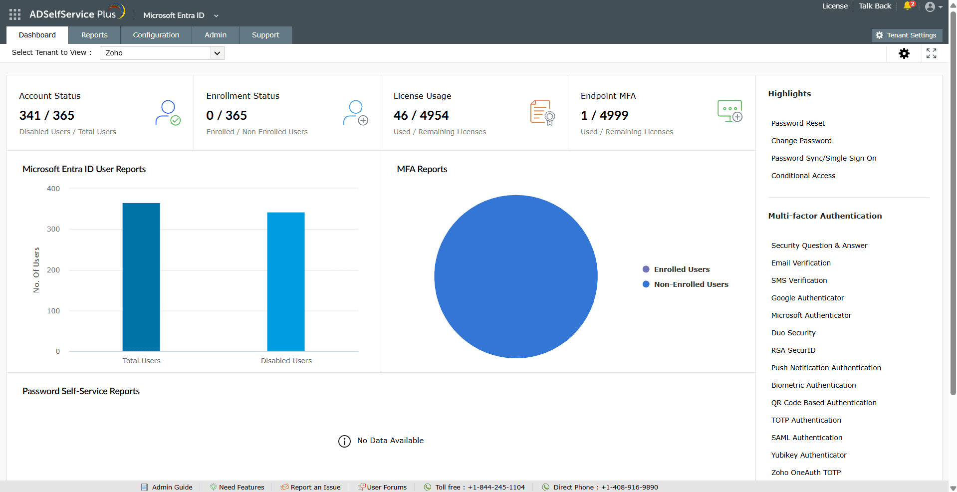 Microsoft Entra ID capabilities in ADSelfService Plus.