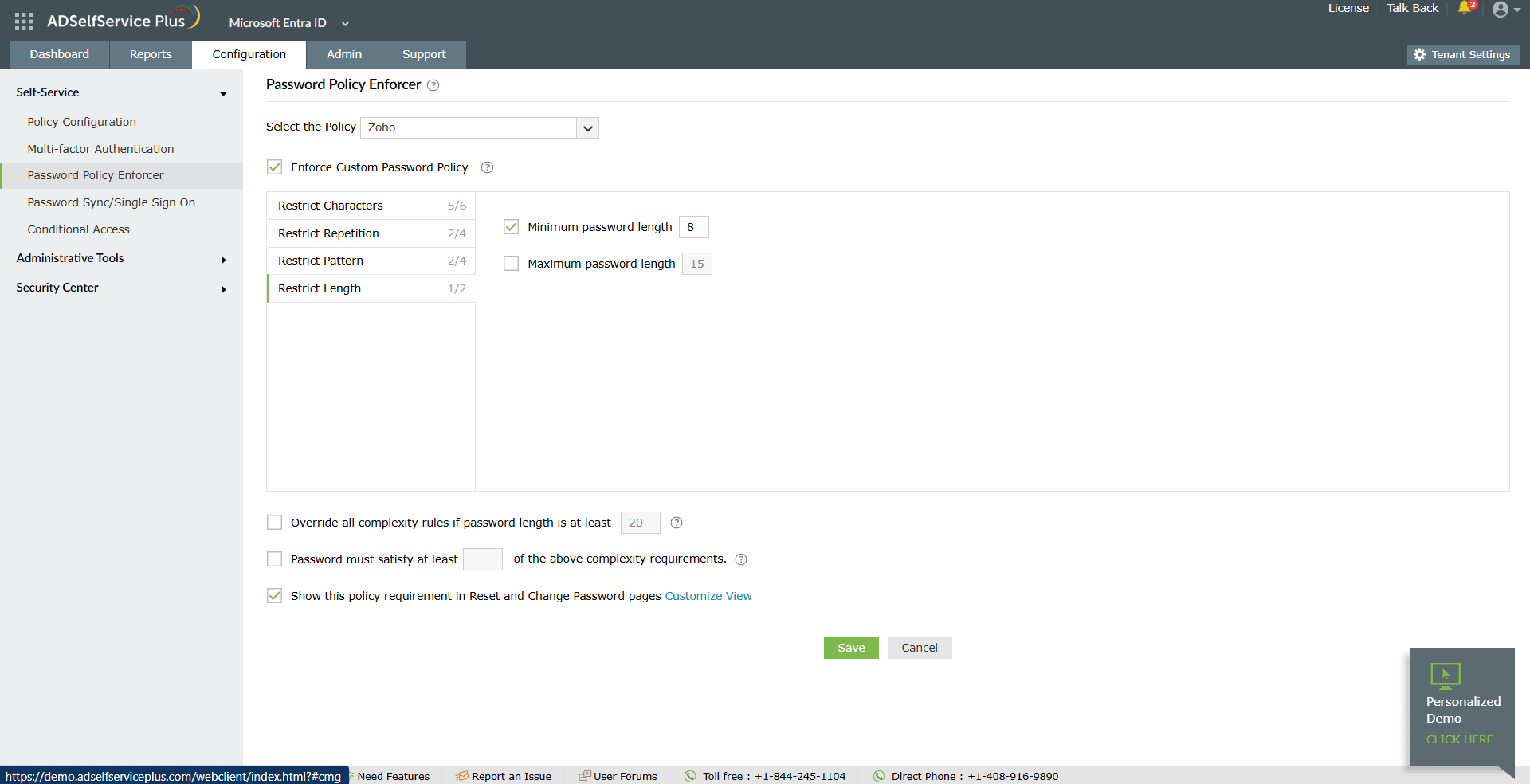 Entra ID Password Policy Enforcer settings for length restrictions