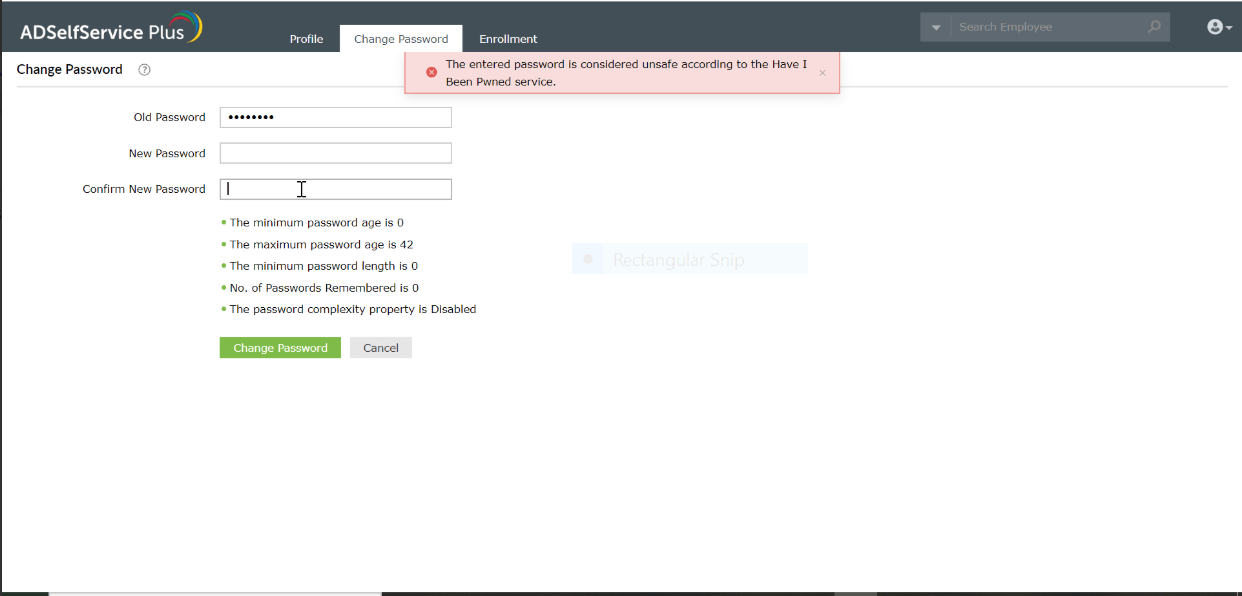 Compromised password restriction using ADSelfService Plus