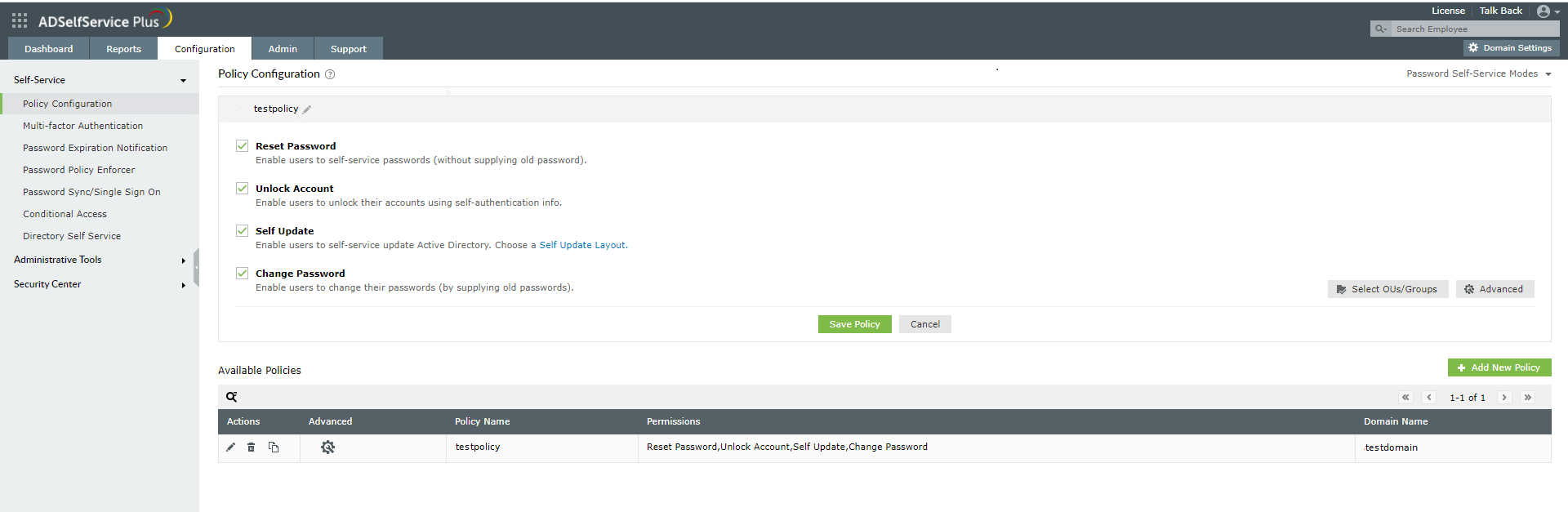 Configuring self-service password reset for Active Directory users using ADSelfService Plus