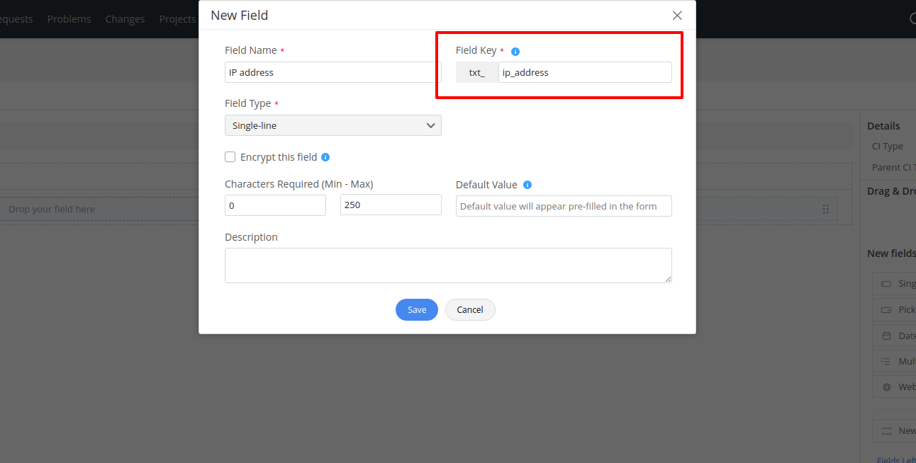 Screenshot of Field Key