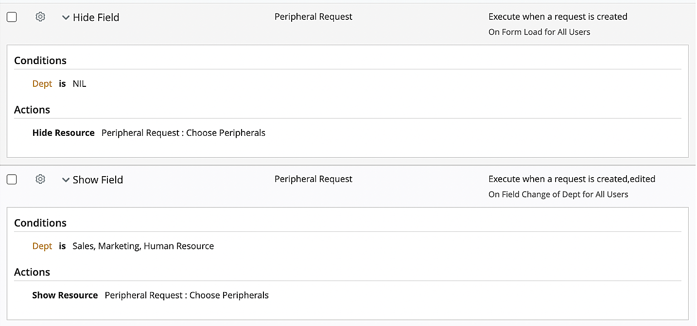 Field and form rules for request templates