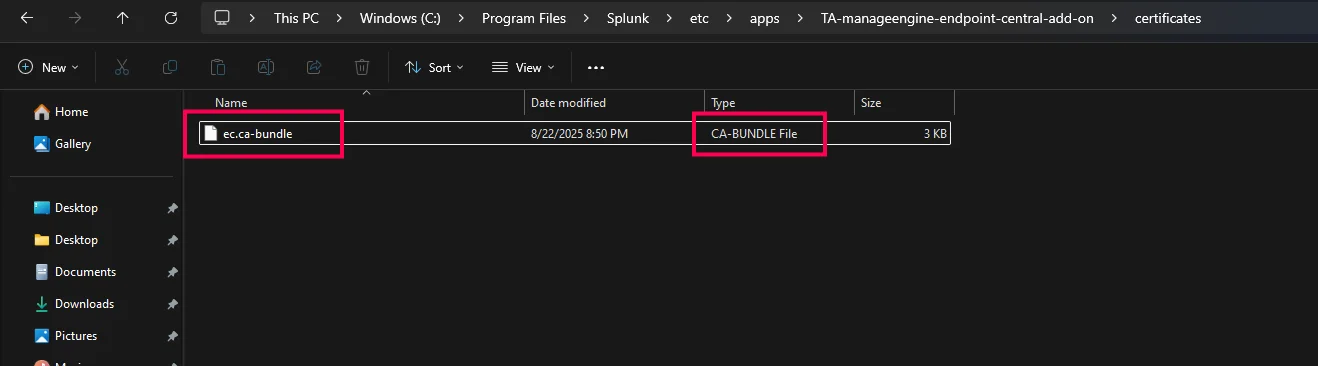 File Save File renamed to ec.ca-bundle inside the certificates folder