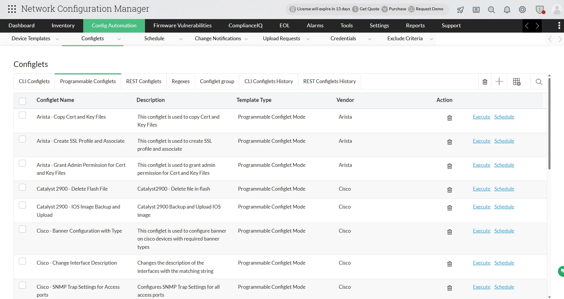 device management-configlets Network Device Management Software - ManageEngine Network Configuration Manager