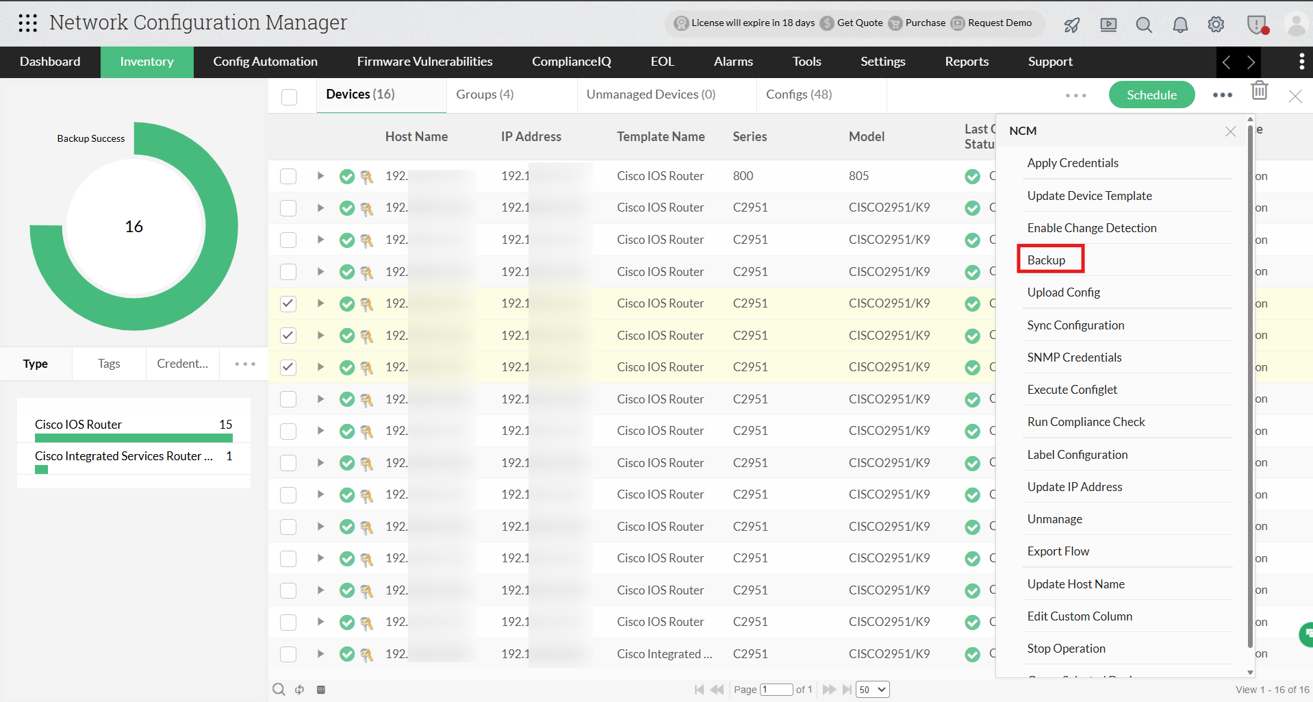 Instant backups when you need them most - ManageEngine Network Configuration Manager