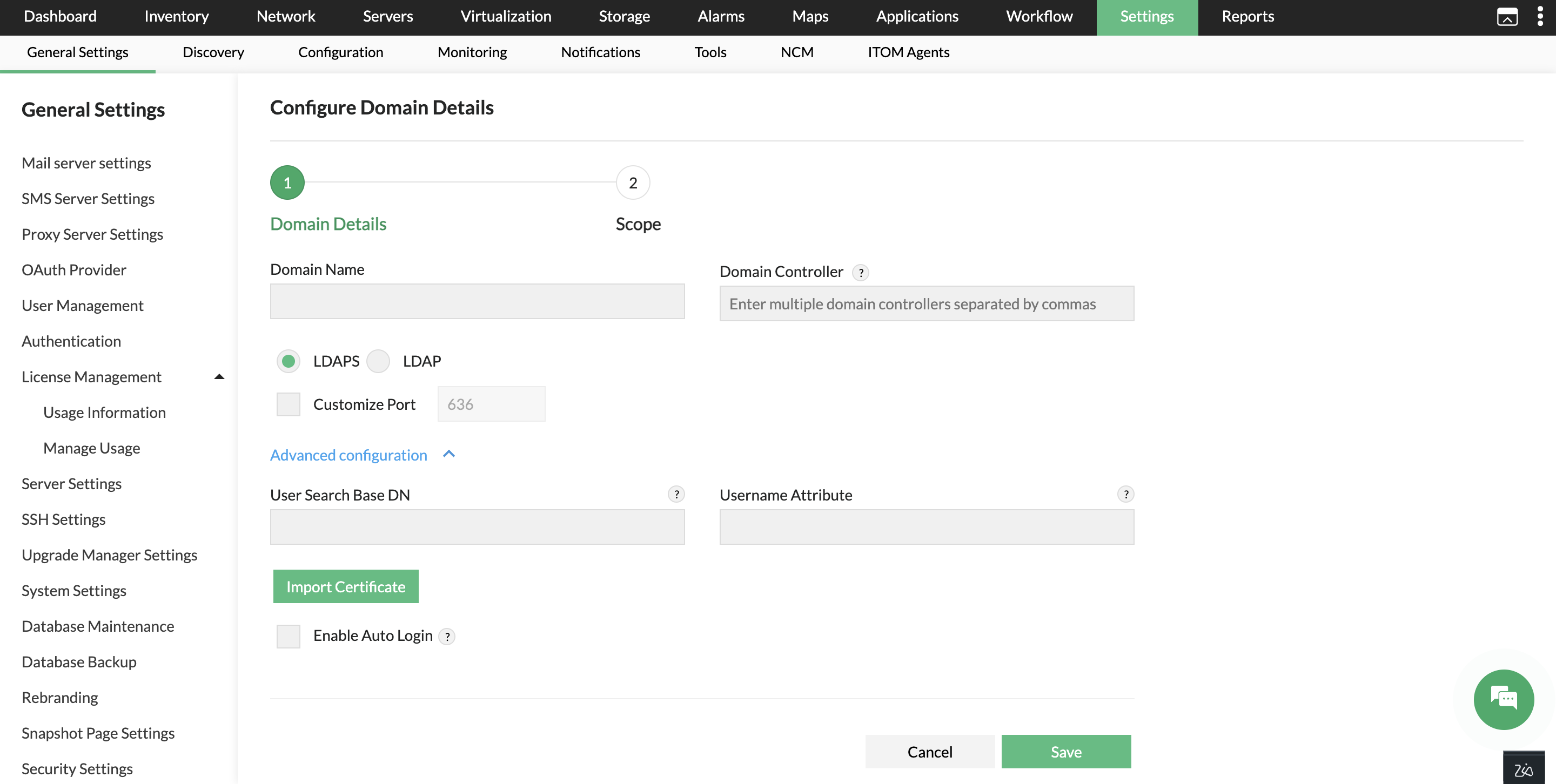 add1 Domain addition in OpManager: Domain details