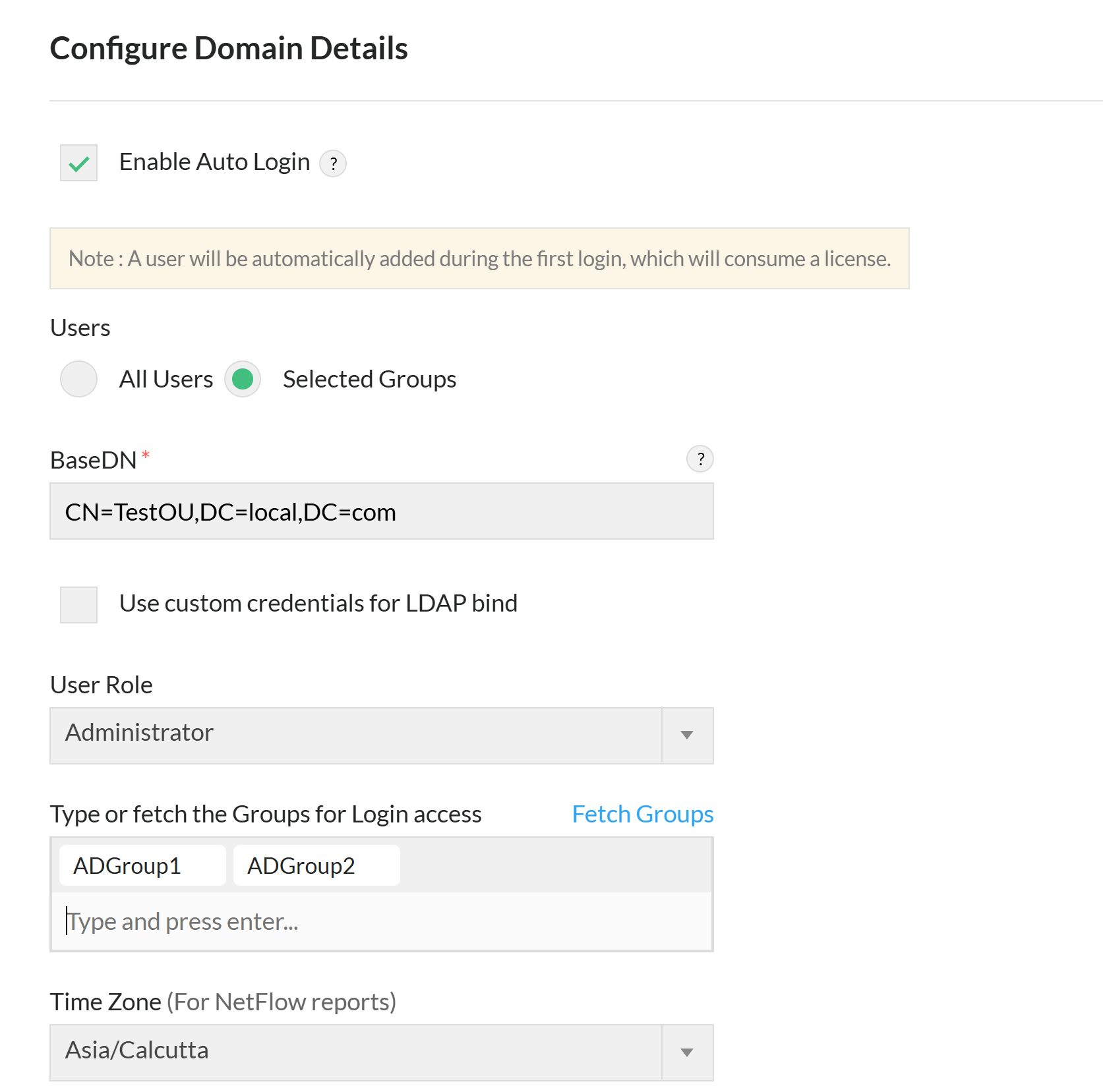 configure domain Auto-login configuration in OpManager: Configuration domain details