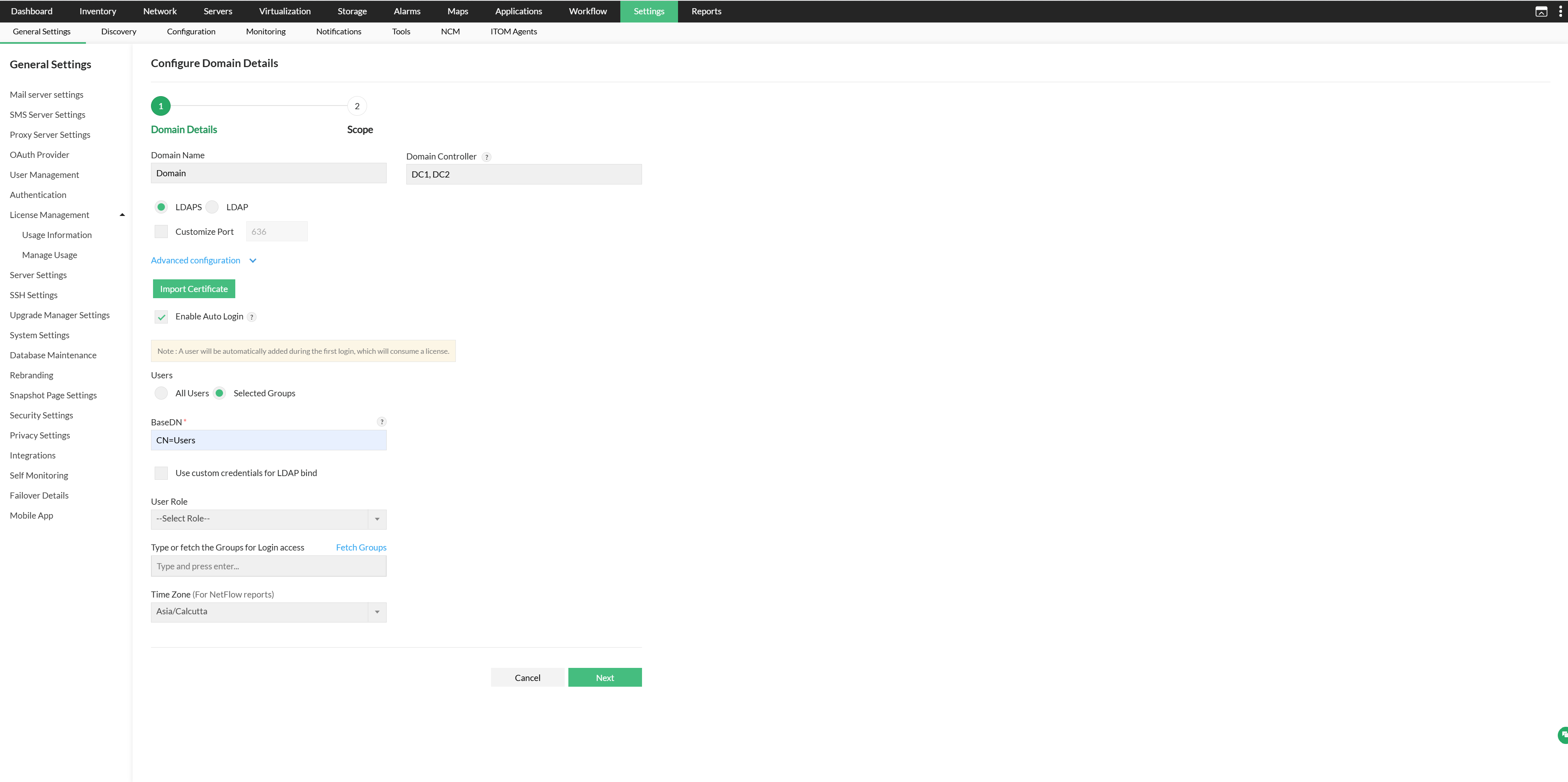 add6 Auto-login configuration in OpManager: Domains for Configuration