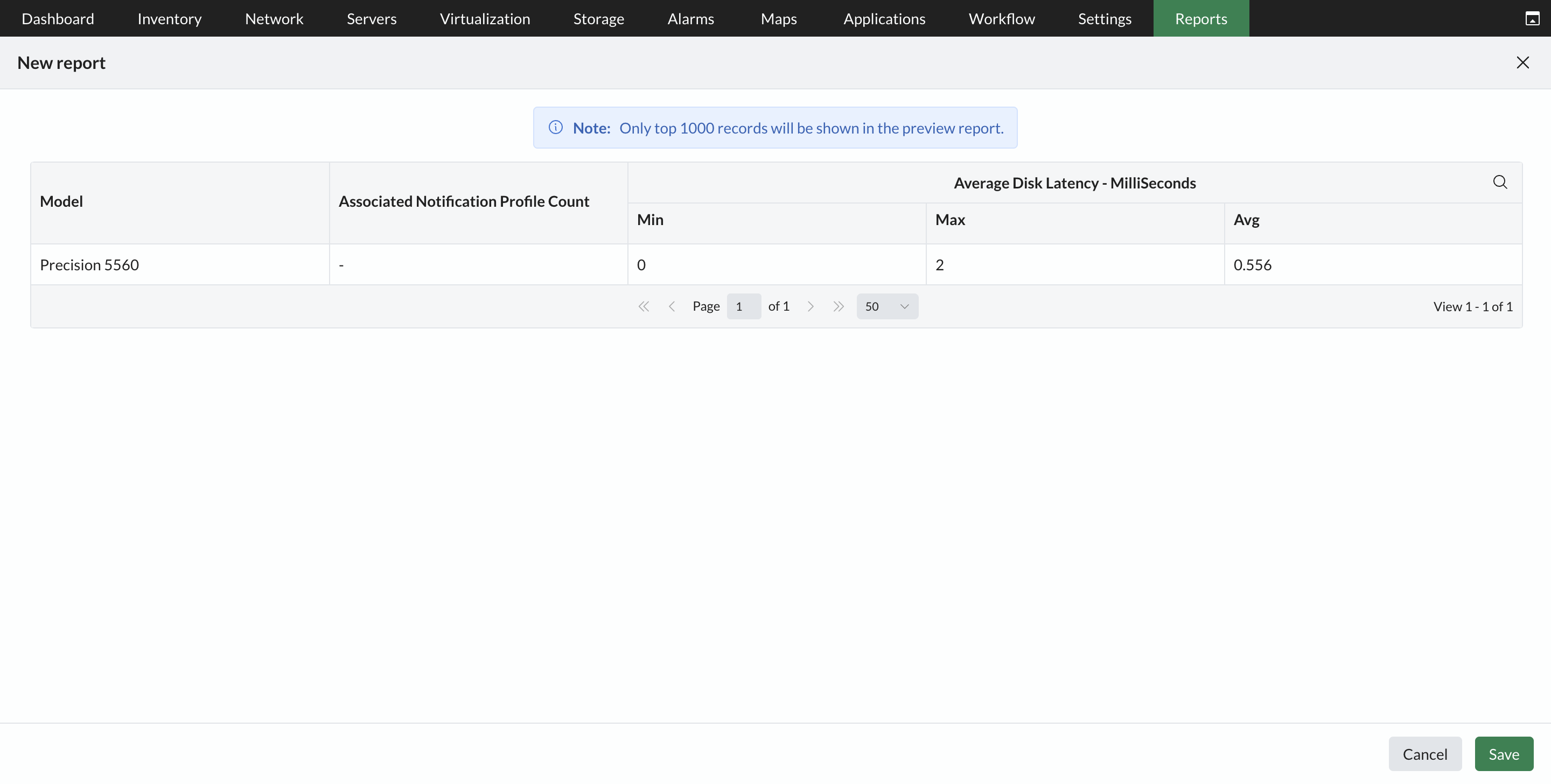 Preview OpManager advanced reports: Preview new report
