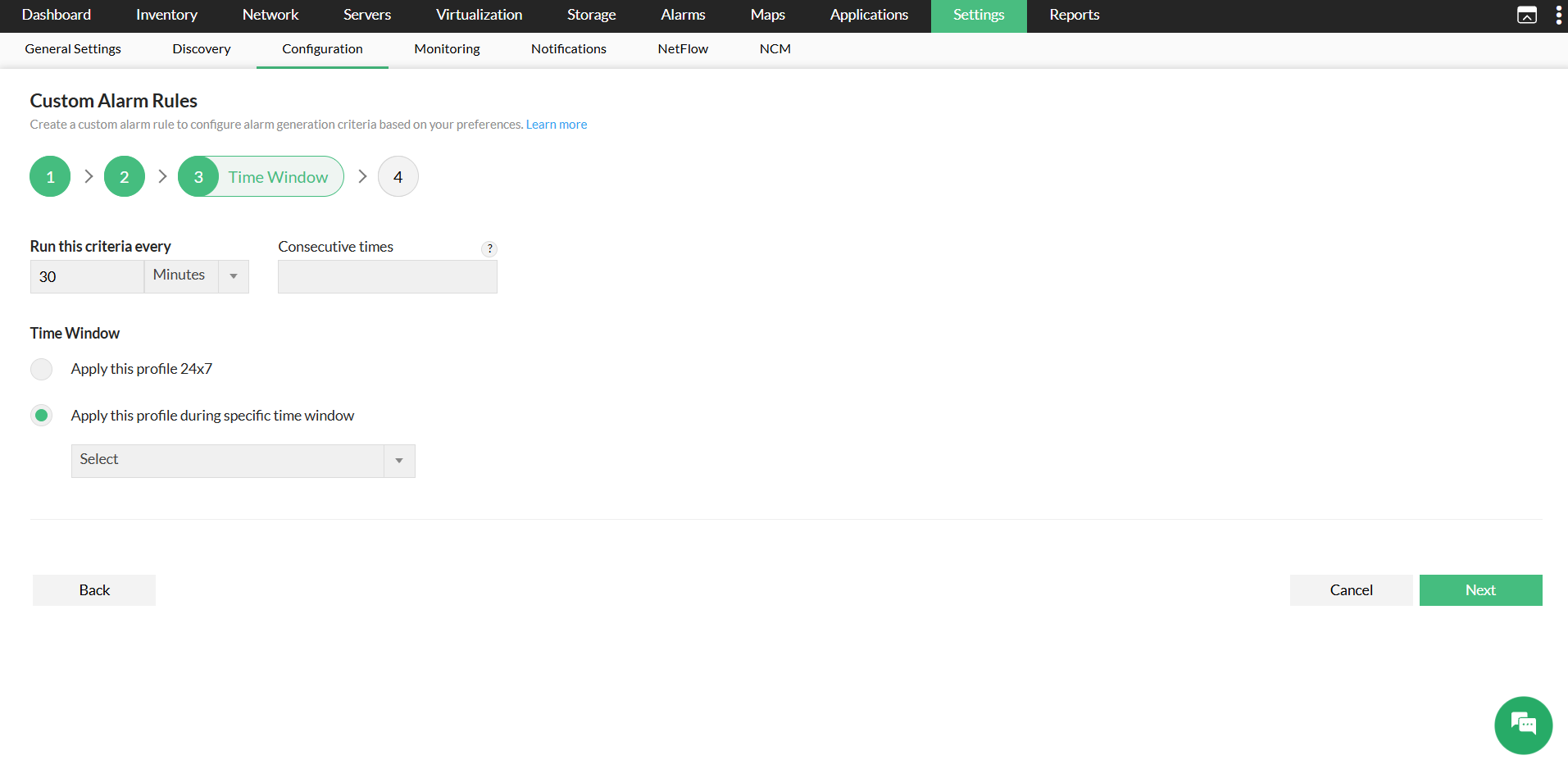 Configuring custom alarm rule in OpManager