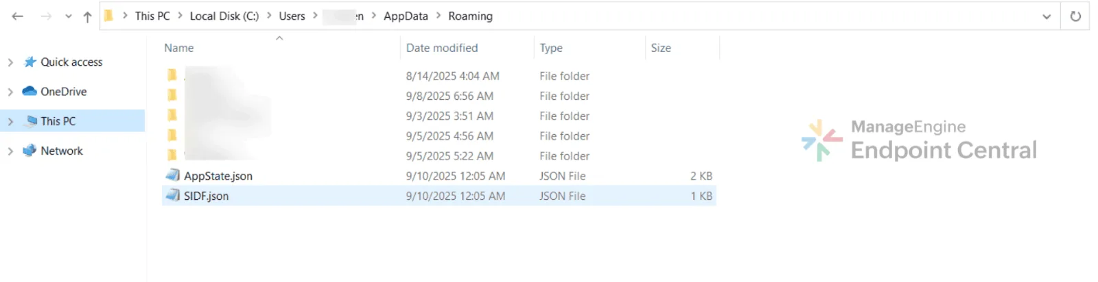 AppState.json and SIDF.json state files listed in the user's roaming profile