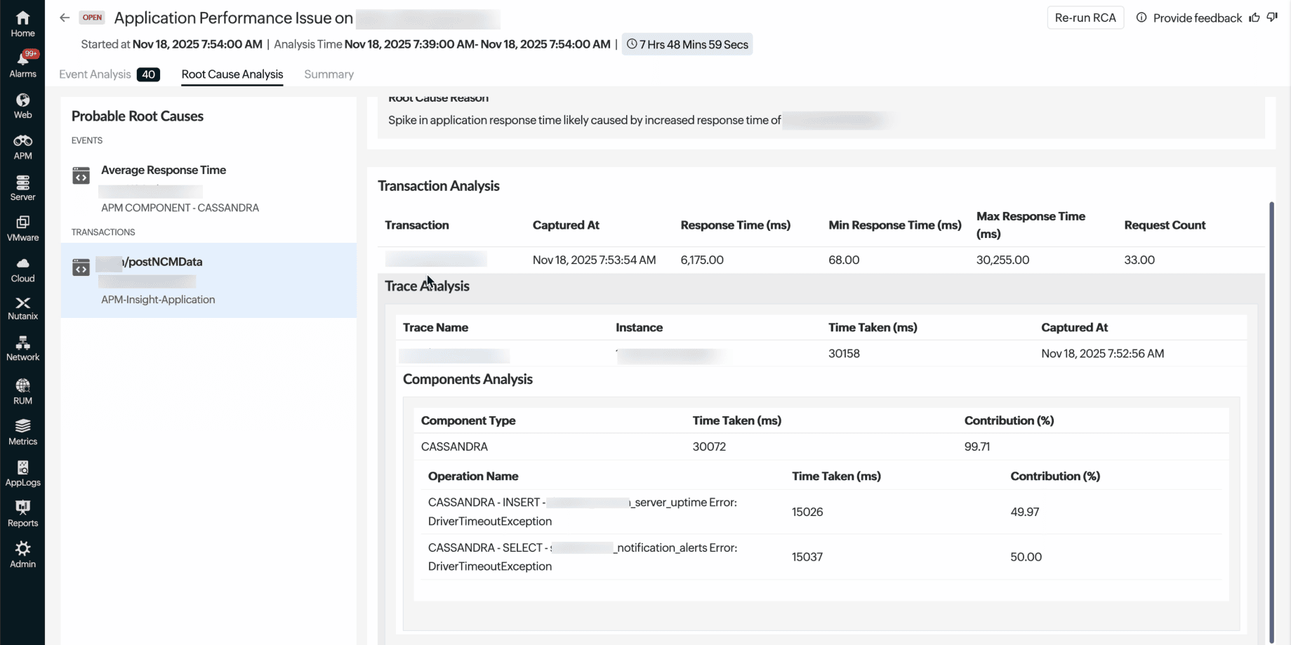 Trace Analysis reveals the exact query, execution time, and triggering method behind the issue