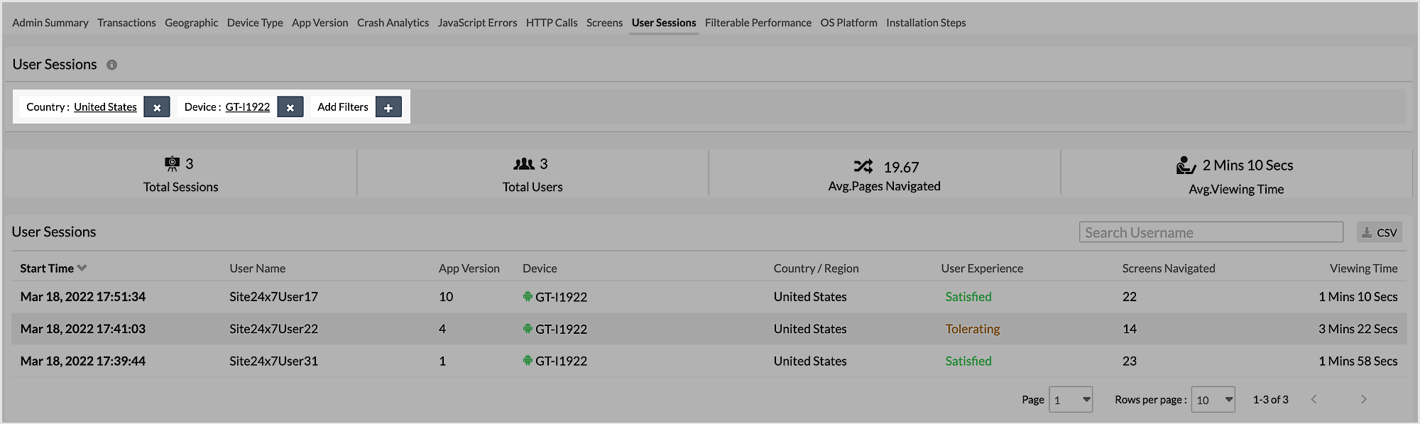 APM User Session-Filter