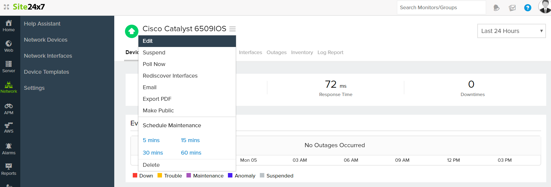 How to edit a network device monitor in OpManager Nexus