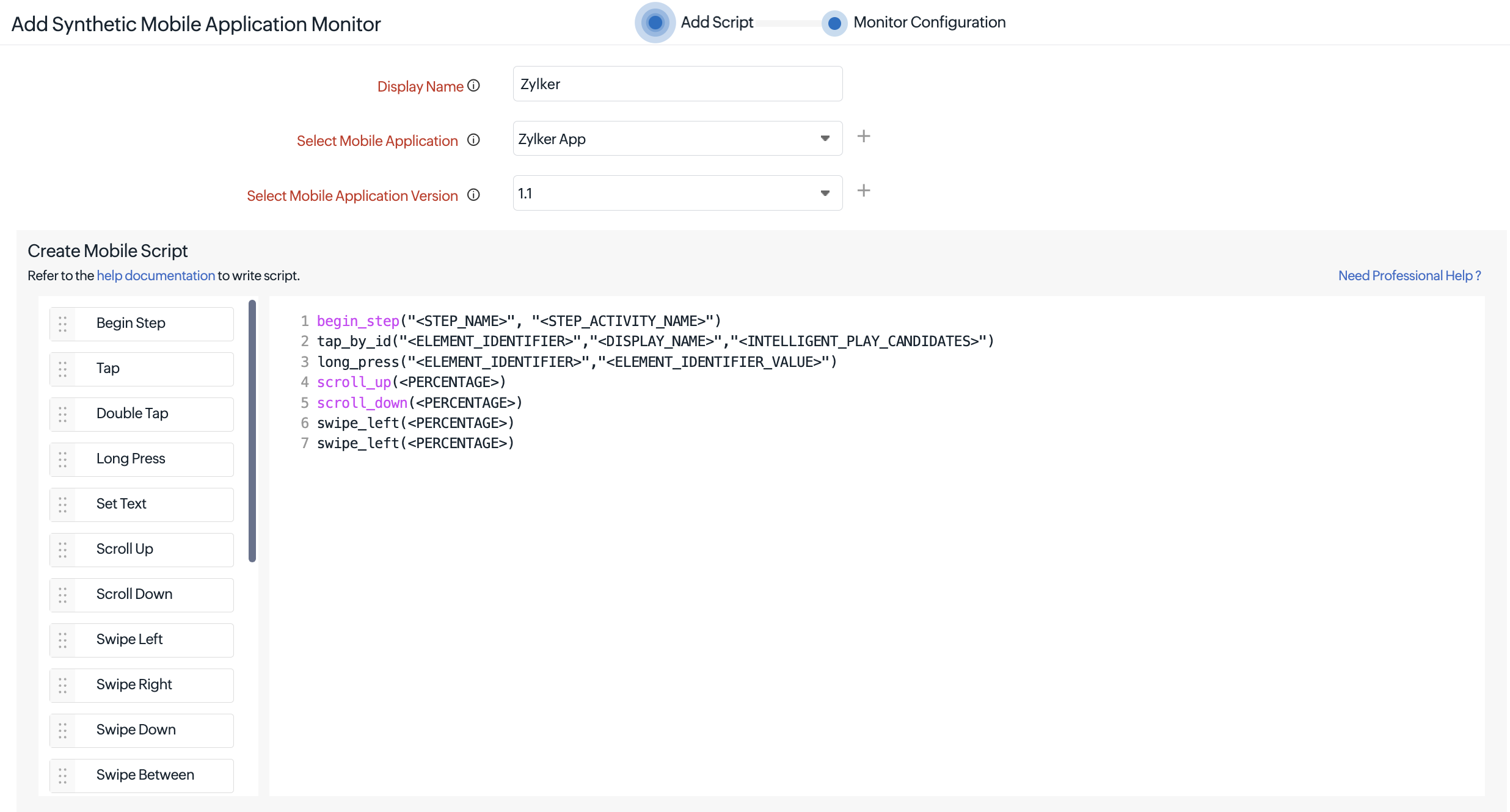 Add Synthetic Mobile Application Add Synthetic Mobile Application - Add Script