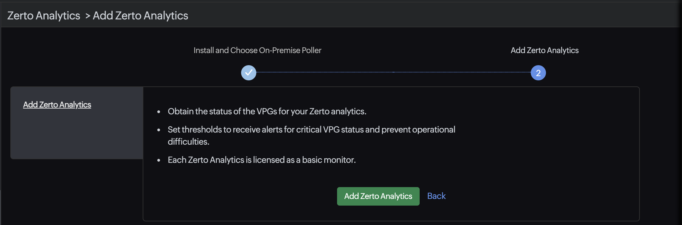 Add Zerto Analytics button