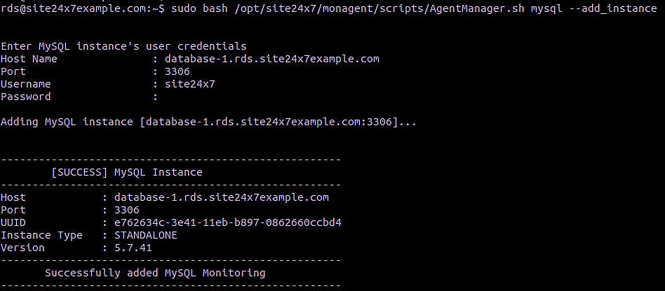 Adding MySQL Instance Adding MySQL Instance