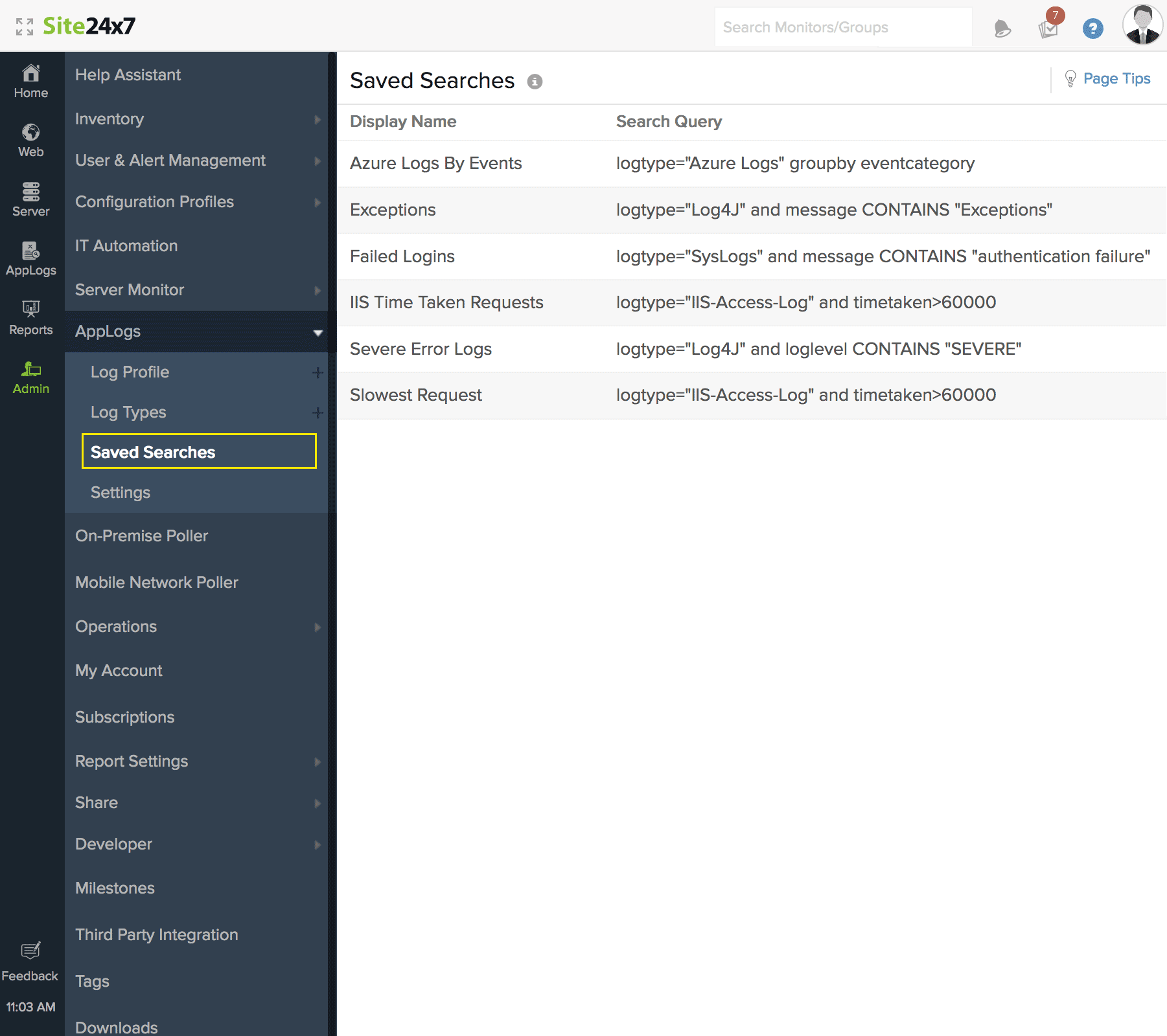 admin-saved-search Saved searches list view