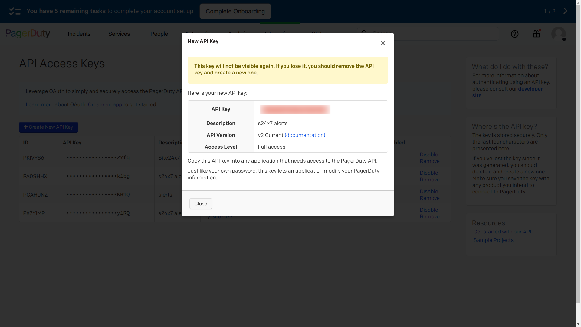 api new pagerduty generate new api key in pagerduty